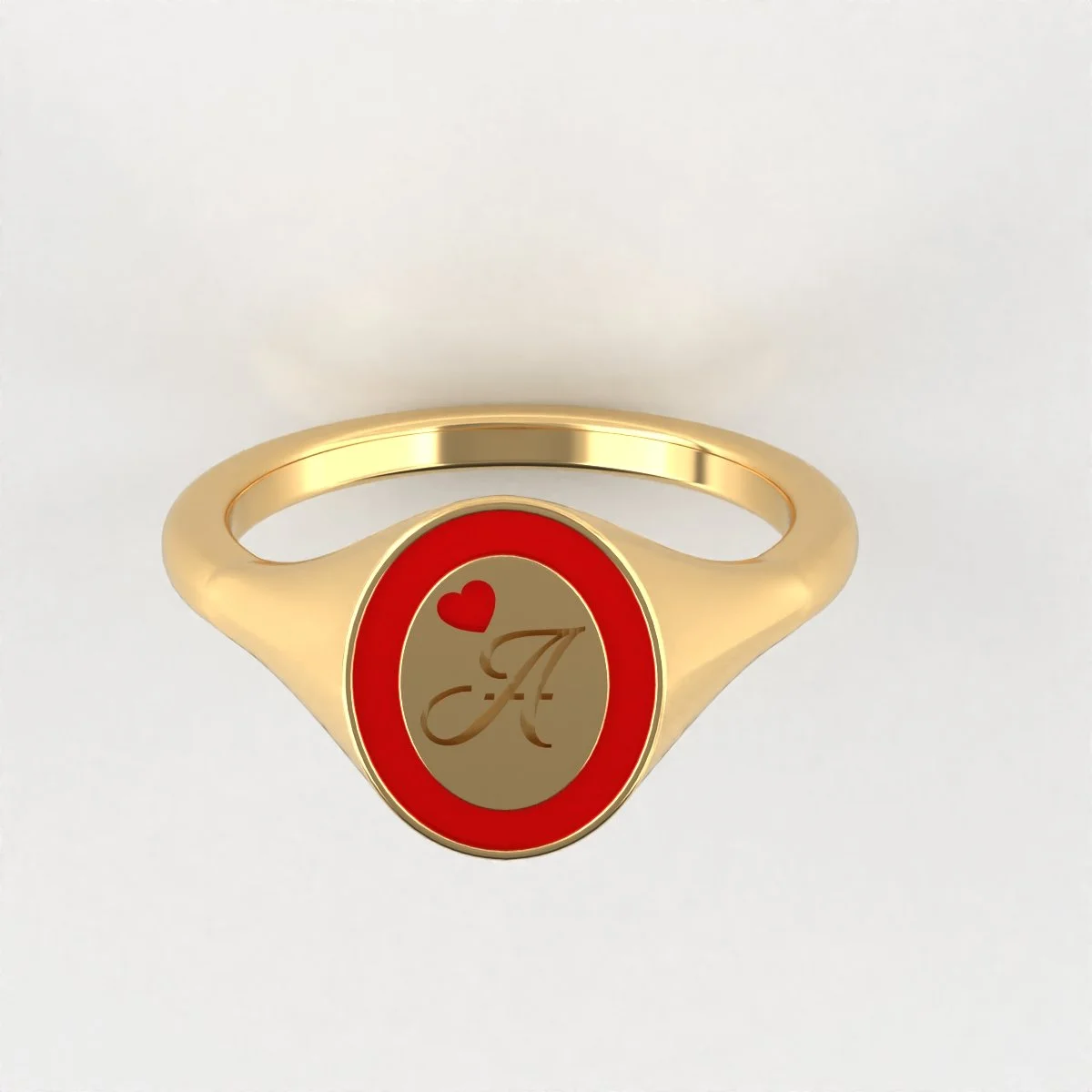 Offset Heart Signet Ring w Initial