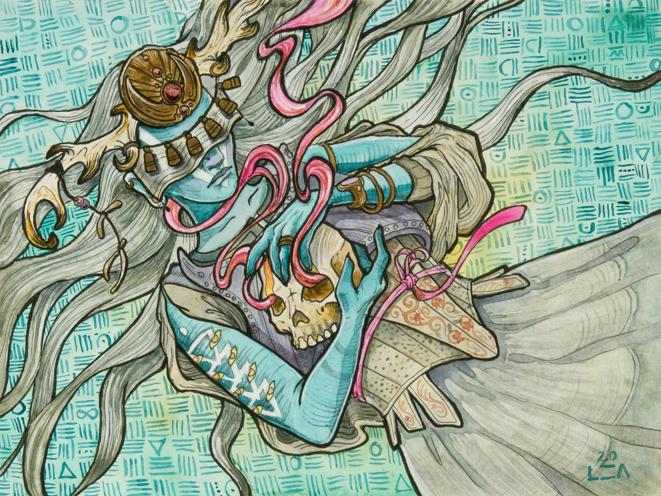 WOAMN HOLDING SKULL 9X12 copy.jpg