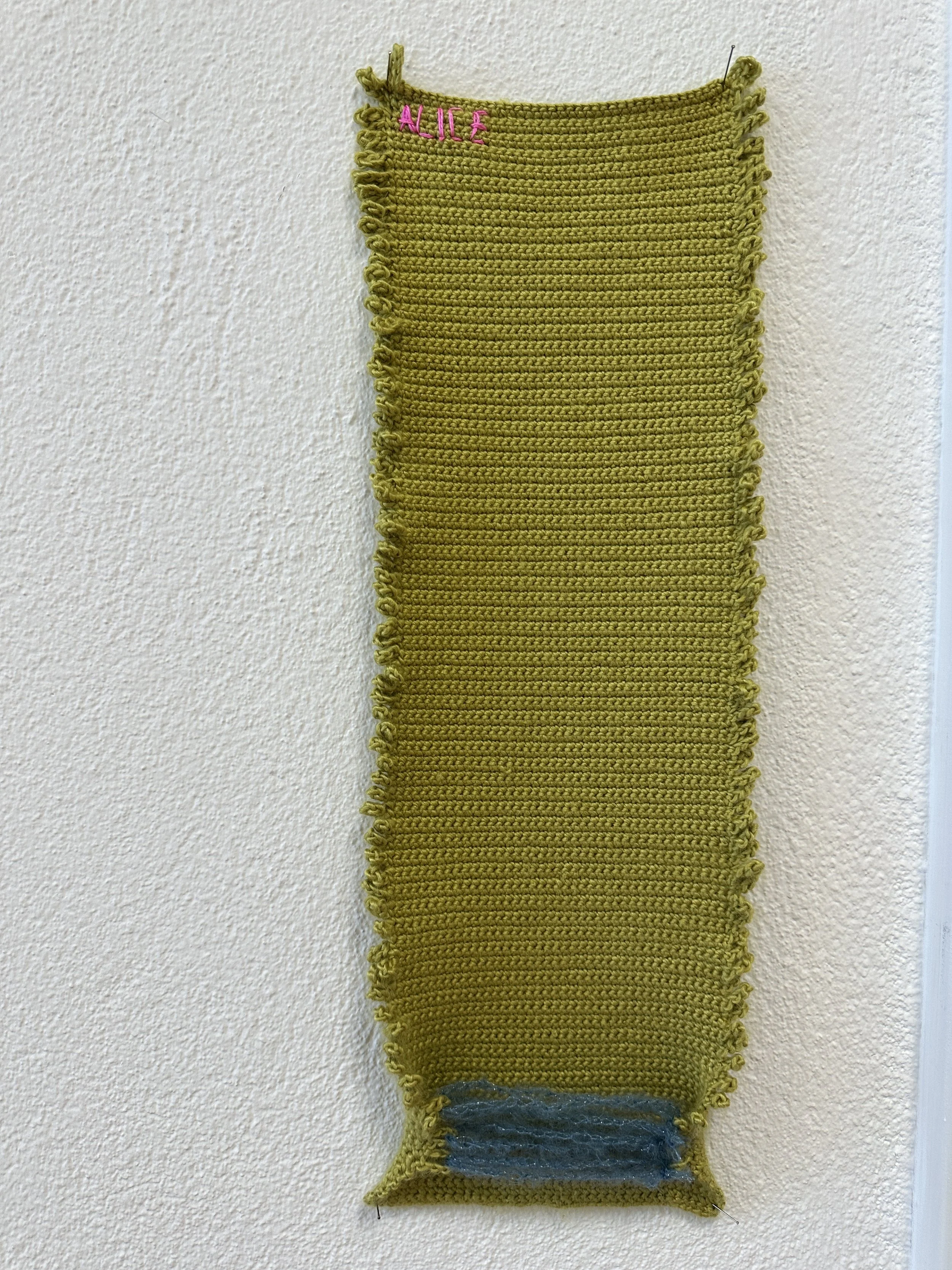 "growth", "the green one", crochet and knitting with silk-wool, 2026