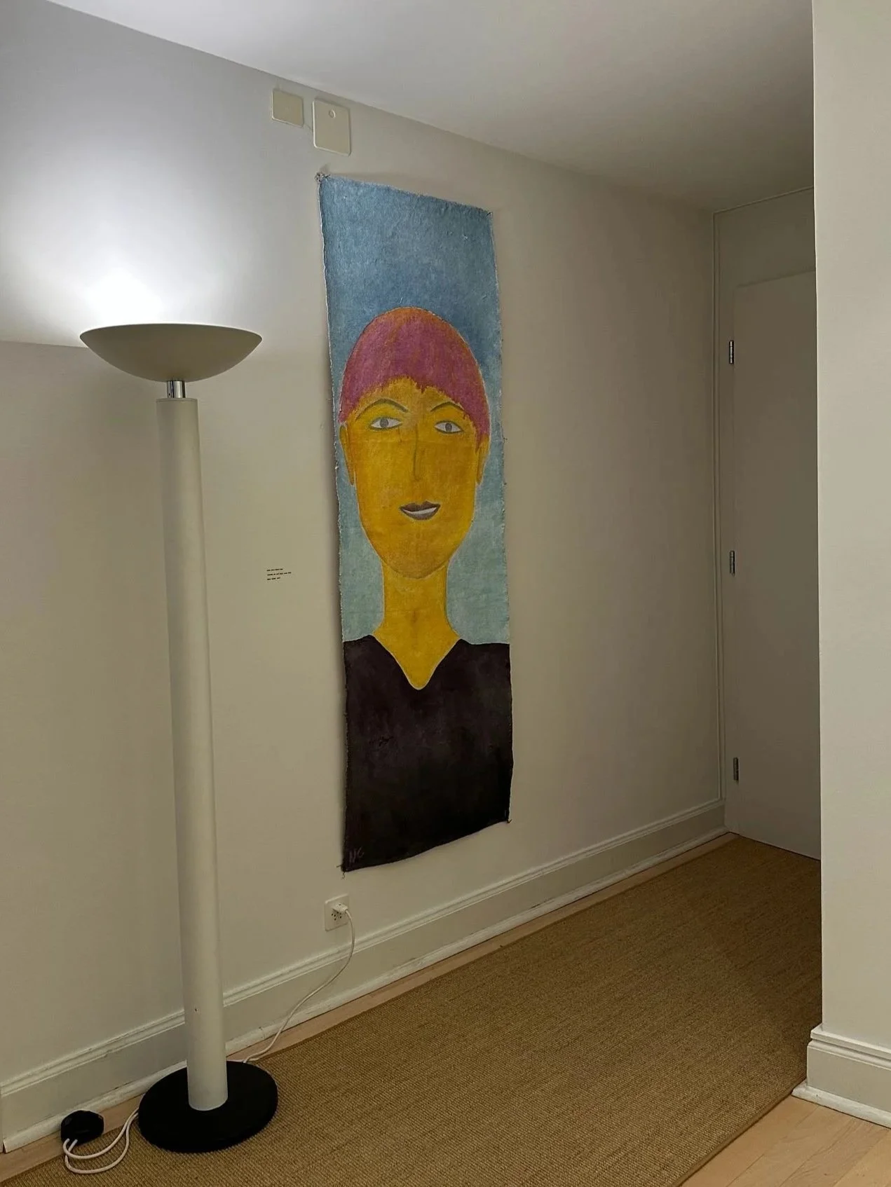 "the seven sisters", "Alice with purple hair", tempera on jute sack, 2024-2025, Project Rent