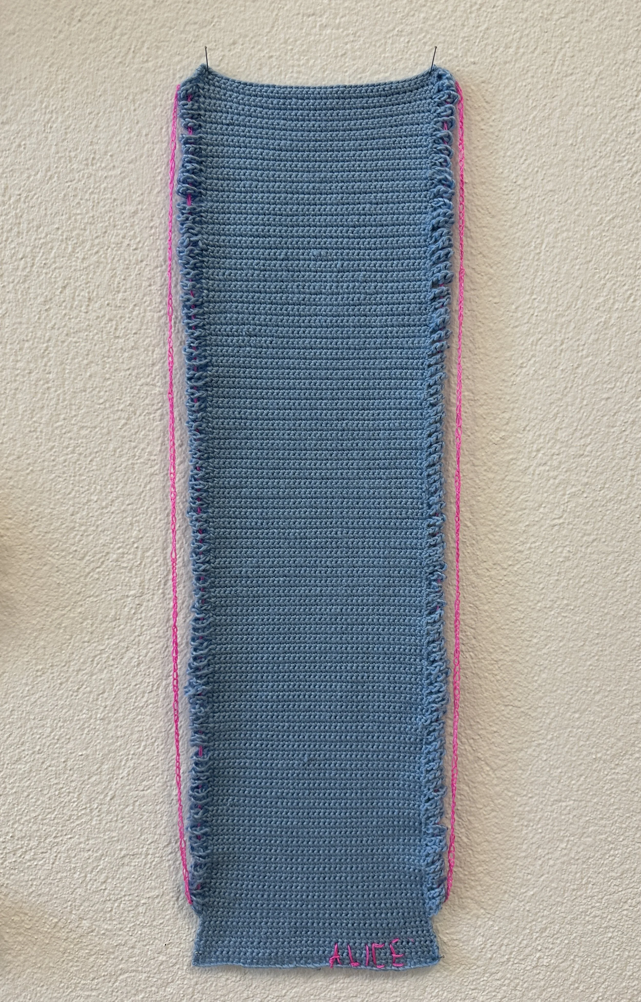 "growth", "the blue one", crochet and knitting with silk-wool, 2026