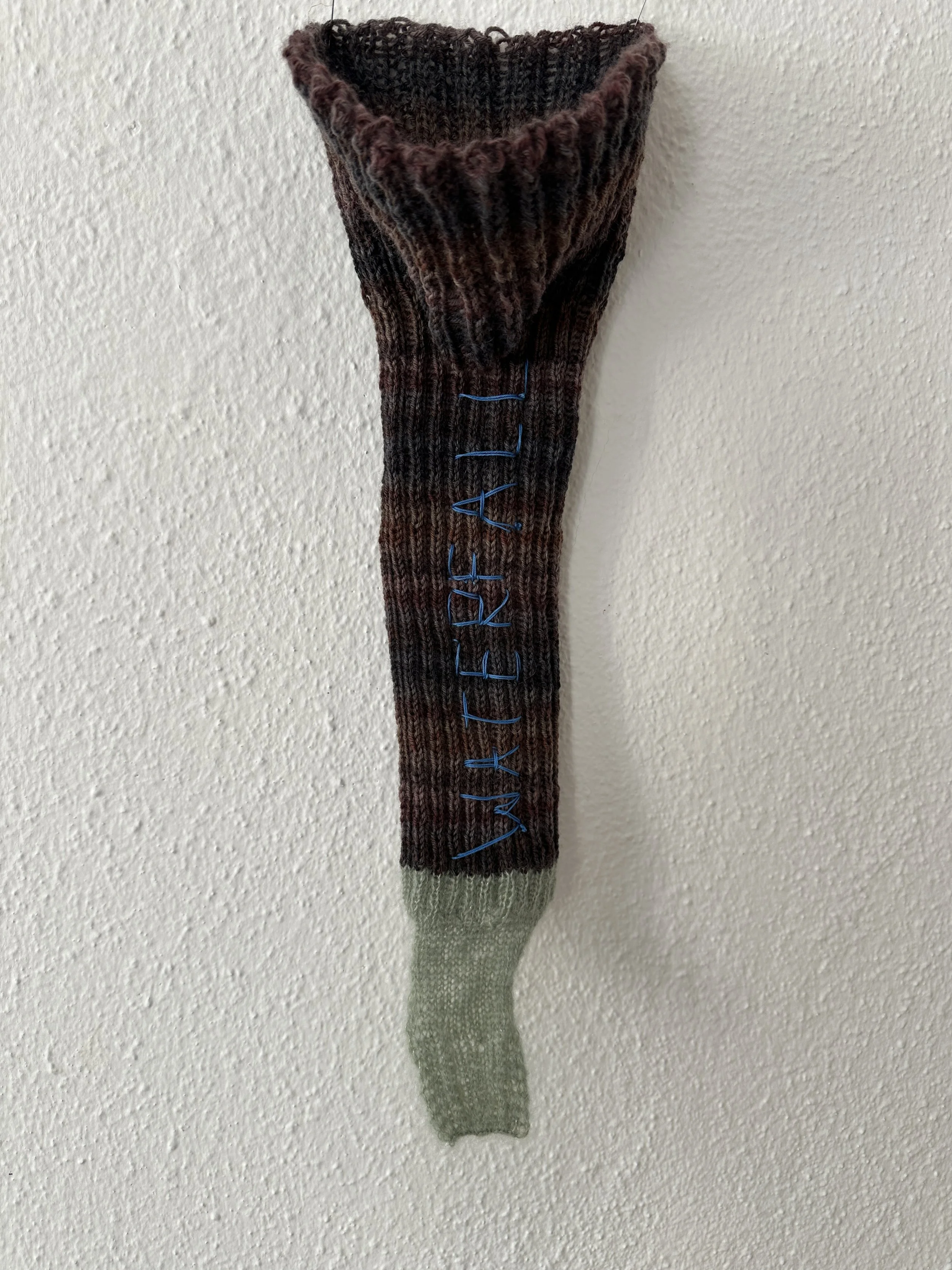COMING SOON "aint il god" - "in the wood" online and outdoor exhibition / "waterfall", knitted sculptures