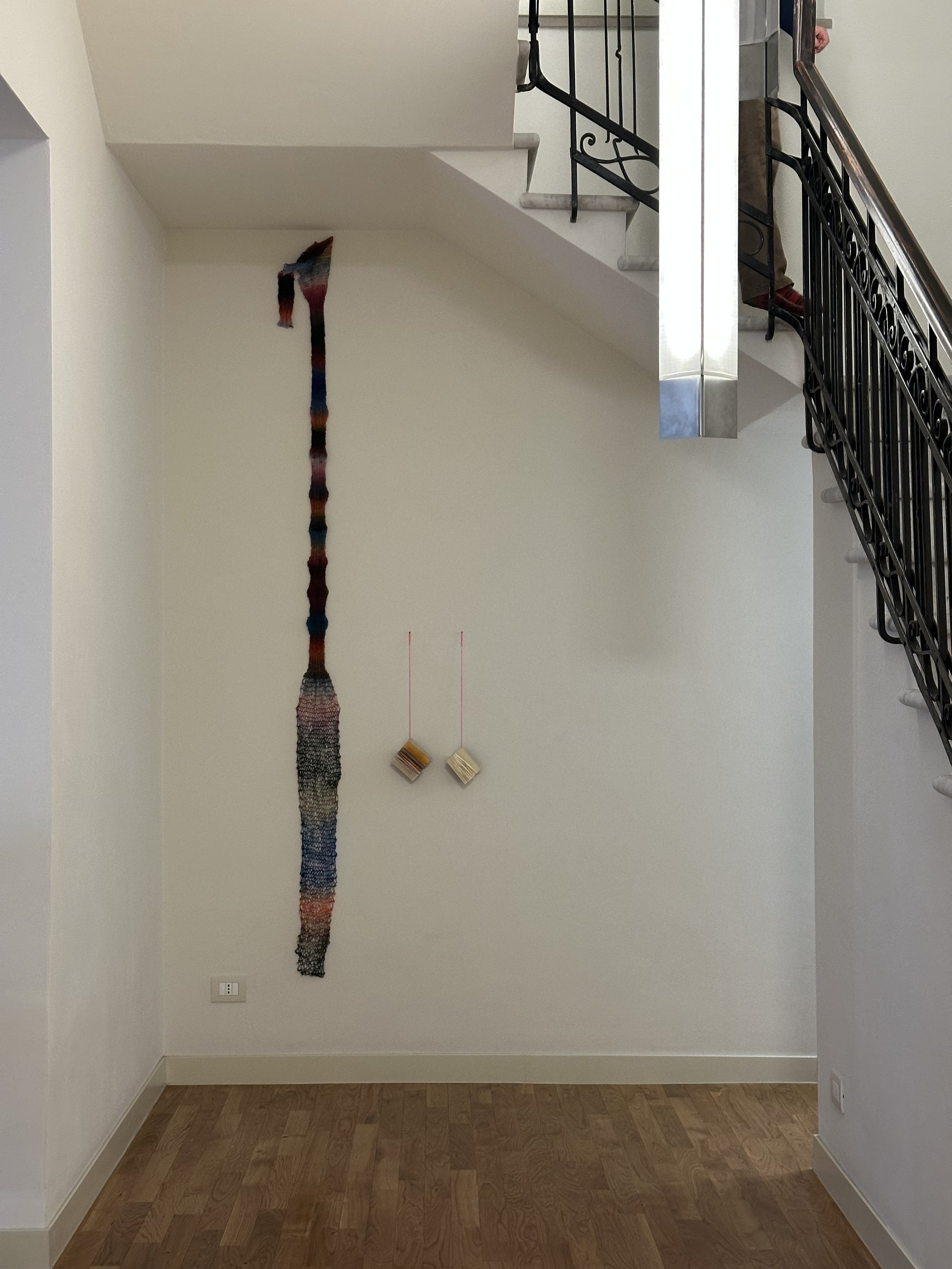 "open books", knitting sculpture, two pocketbooks, 2025, Project Rent