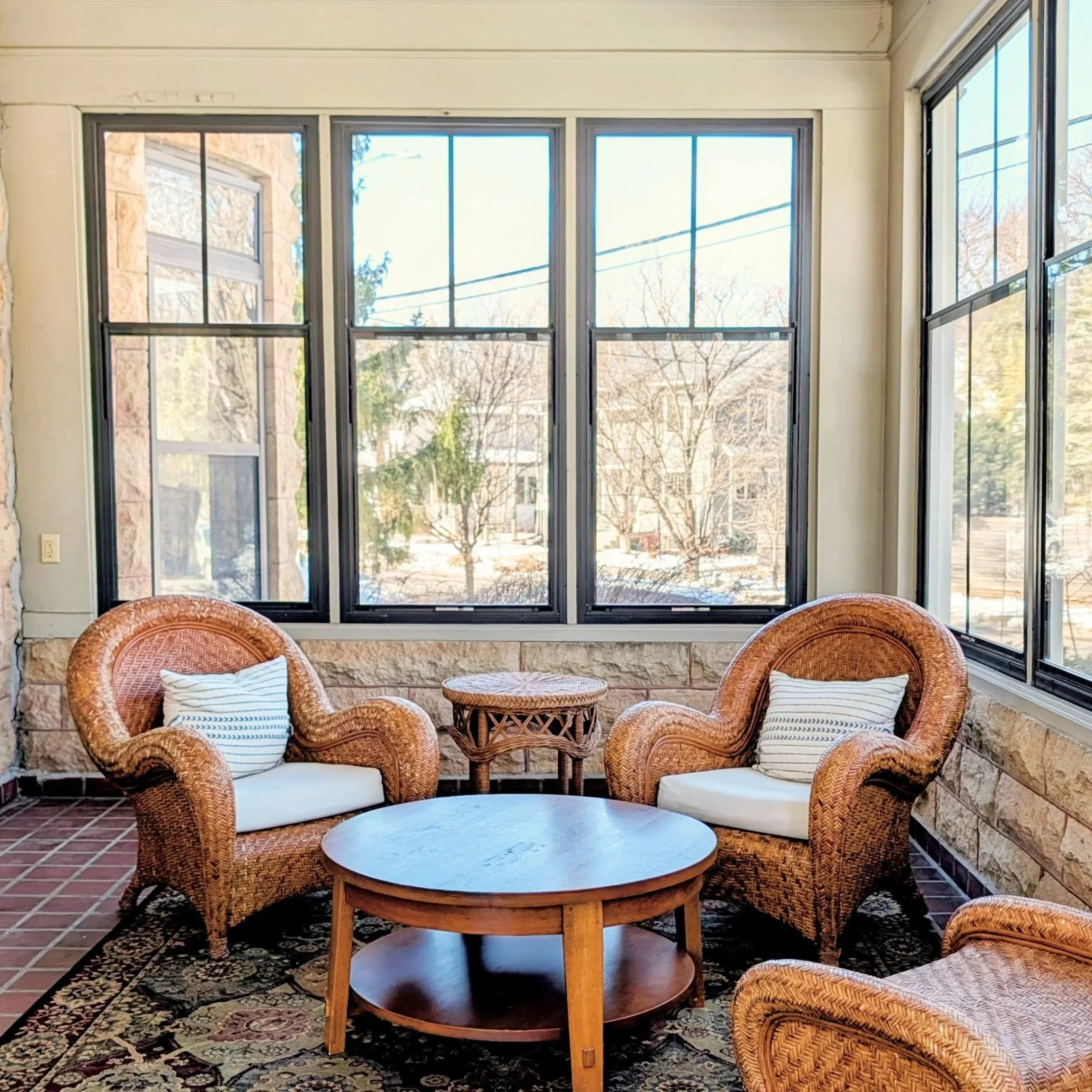 Moore House front porch cozy seating area