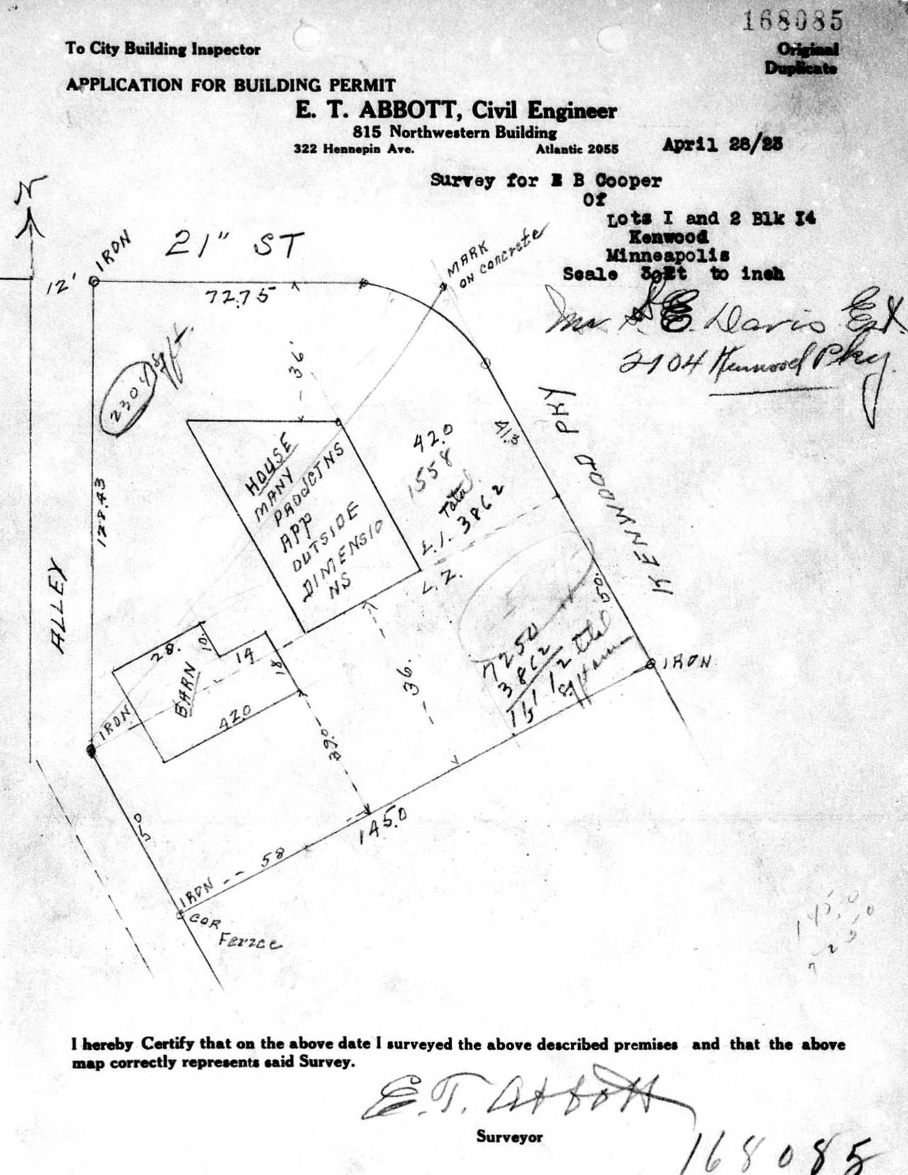 Historic building application to the city of Minneapolis for 2104 Kenwood Parkway 
