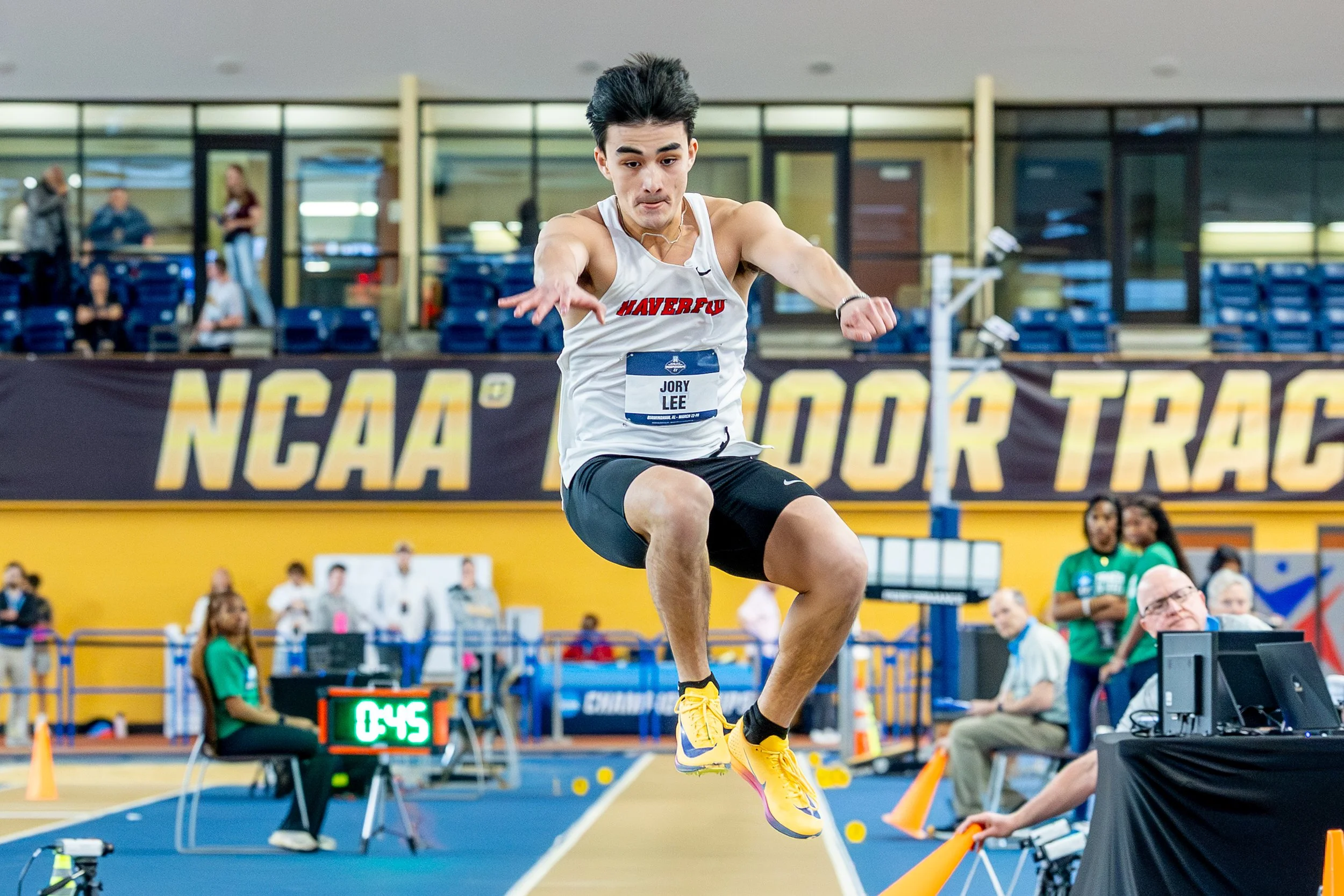 Jory Lee jumps at the NCAA Indoor Tournament.