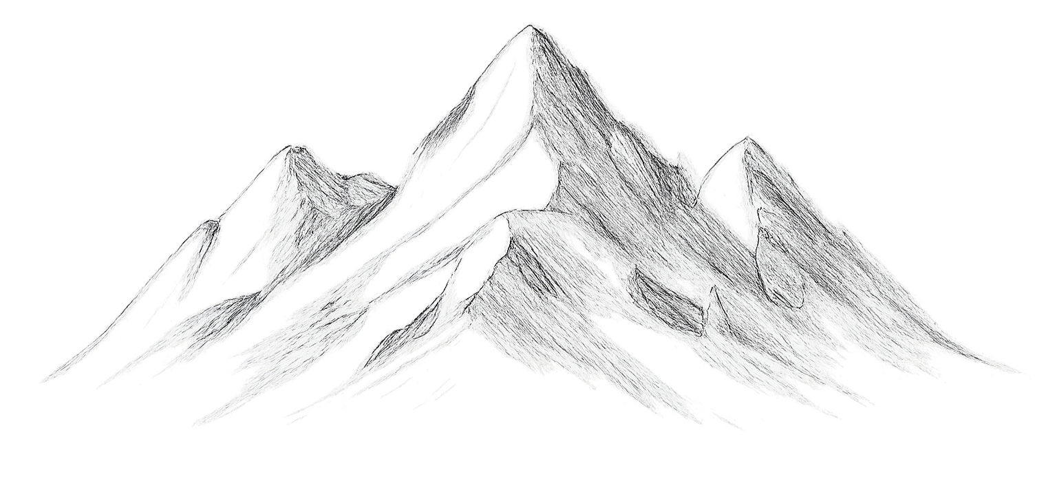 Minimalist sketch of the Teton Mountains alpine range with dramatic peaks and rugged terrain.