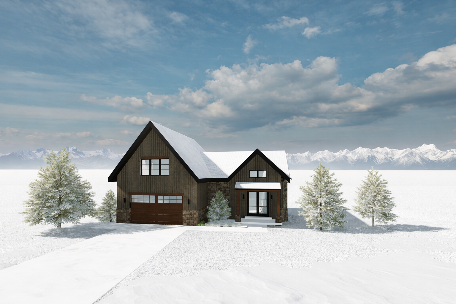 Snow Peak Customs White Pine available home in Driggs, Idaho, a fully furnished custom mountain home with modern alpine architecture.