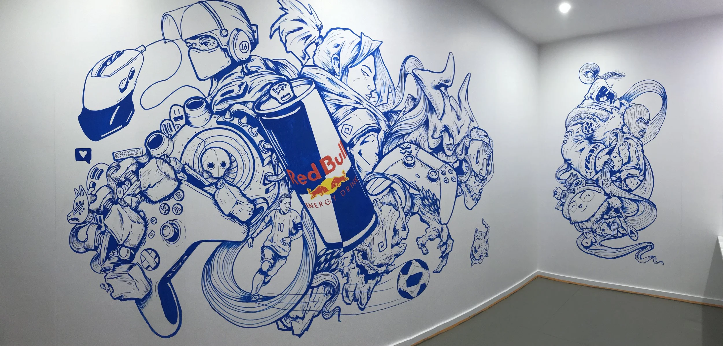 Custom skateboard graphic design created for Red Bull, blending illustration and street culture aesthetics.