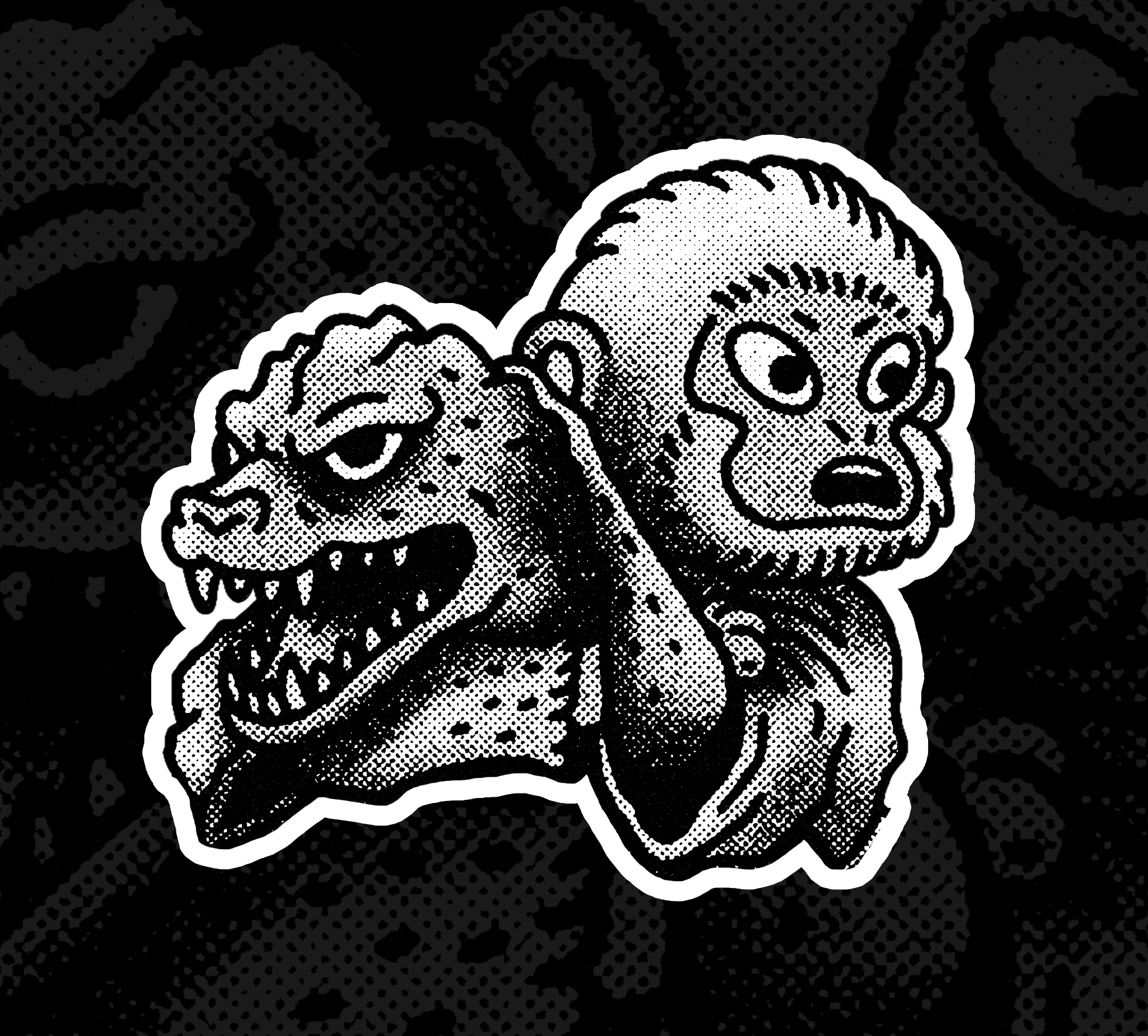 Illustration for SARU Apparel featuring a monkey and a godzilla character for a Brazilian Jiu-Jitsu fightwear brand.