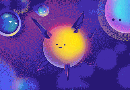 Abstract illustration featuring colorful animated characters and shapes used as part of an animation illustration library.