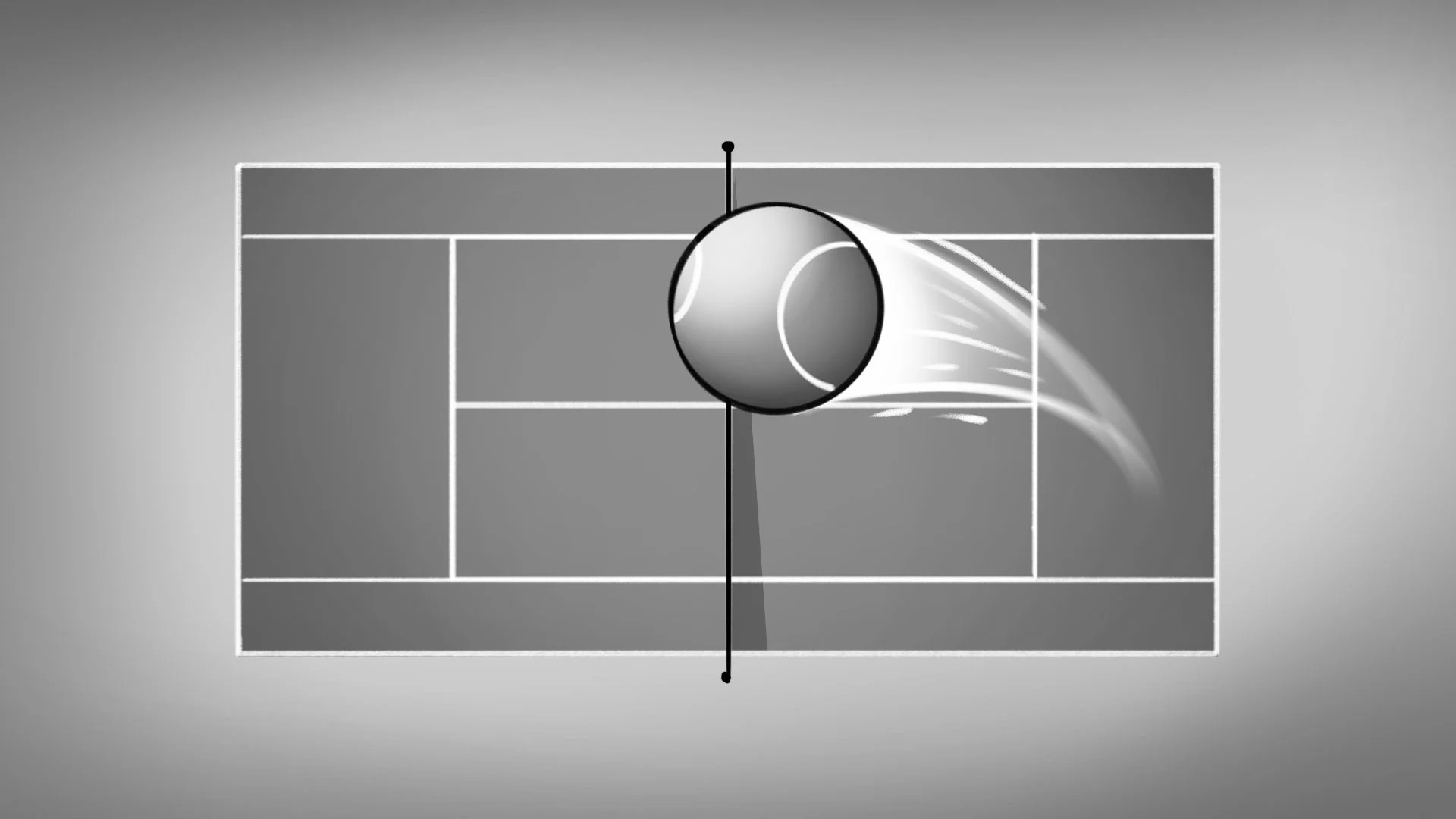 A tennis ball hitting a wall, with motion lines showing the direction of the bounce.