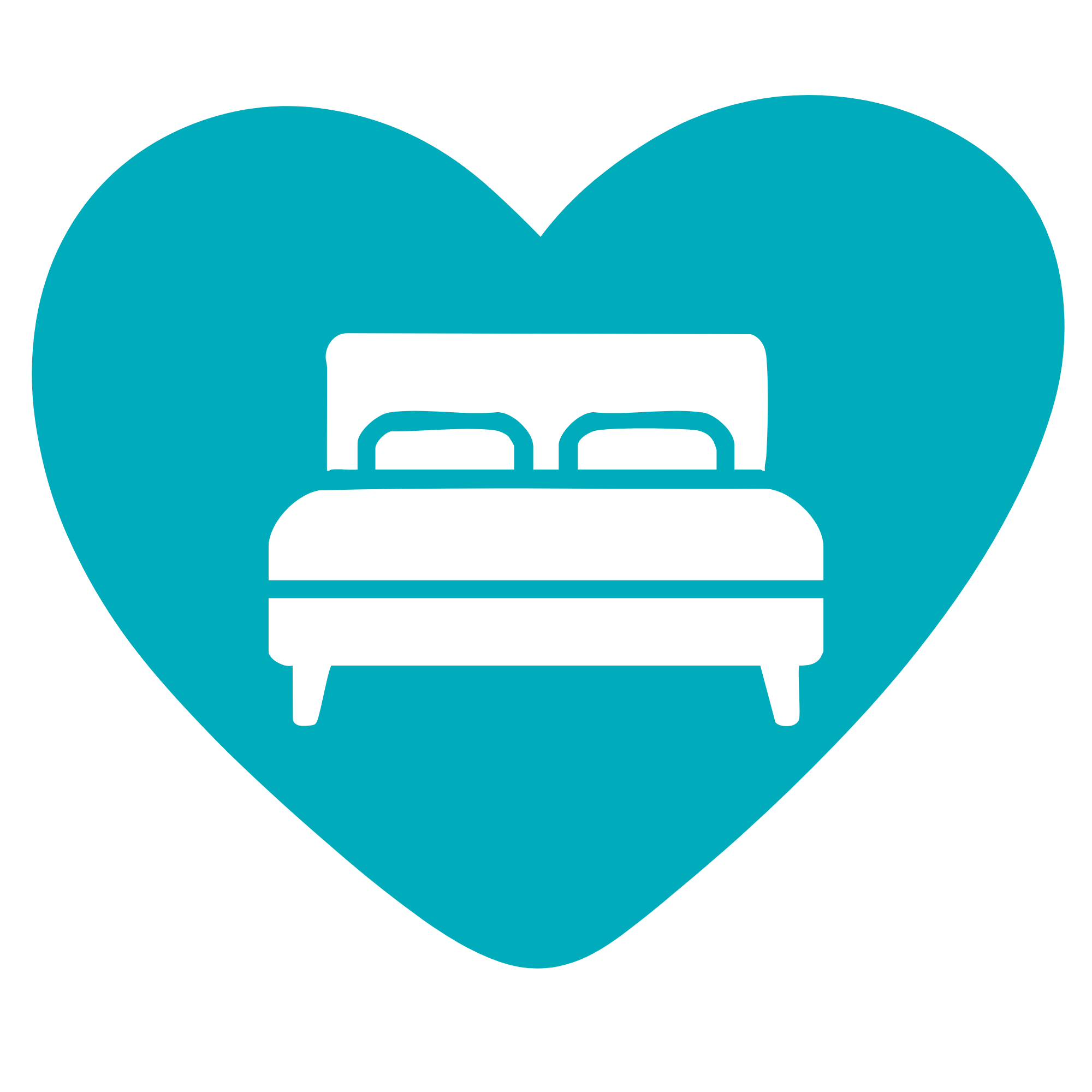 A turquoise heart-shaped map marker with a white open book icon in the center.
