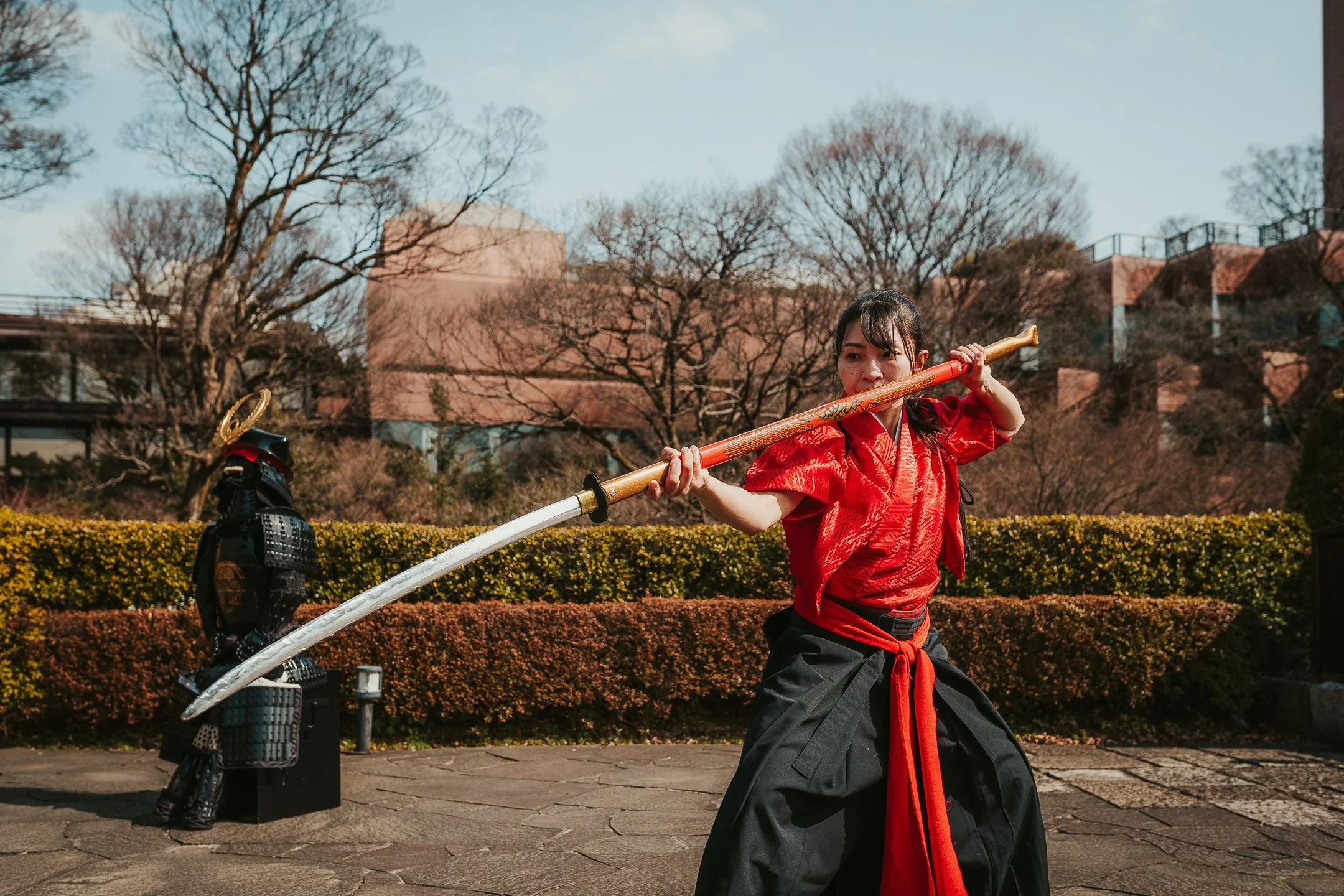 A samurai swordancer with her blade