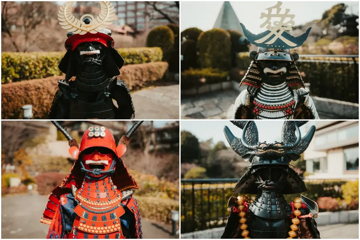 Four iconic historical figures from Japan's Sengoku (Warring States) period: