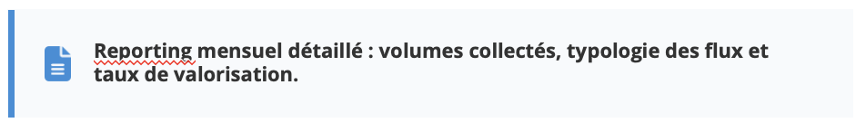 Capture d'écran d'un document intitulé 'Reporting mensuel détaillé : volumes collectés, typologie des flux et taux de valorisation'.