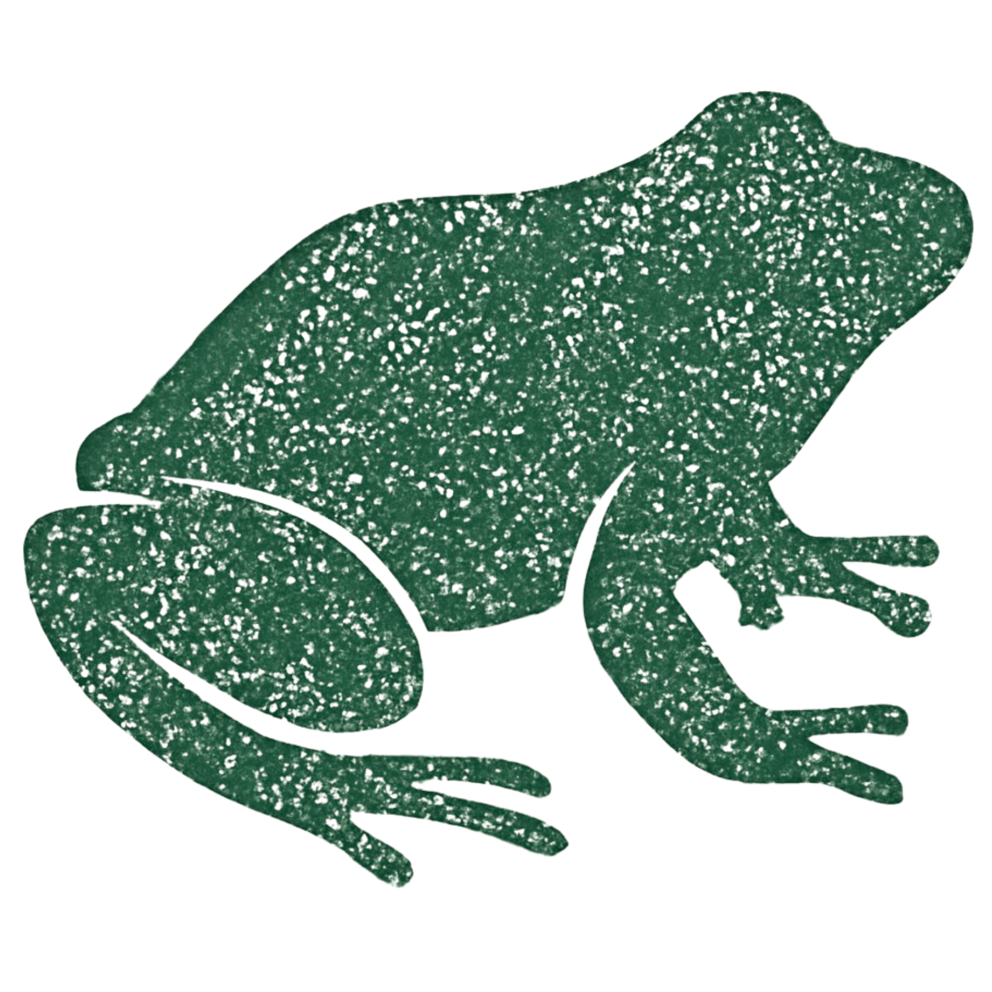 Green frog silhouette with a textured pattern on a black background.