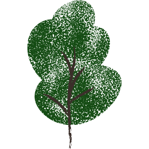 Illustration of a green tree with multiple rounded leaves and a brown trunk.