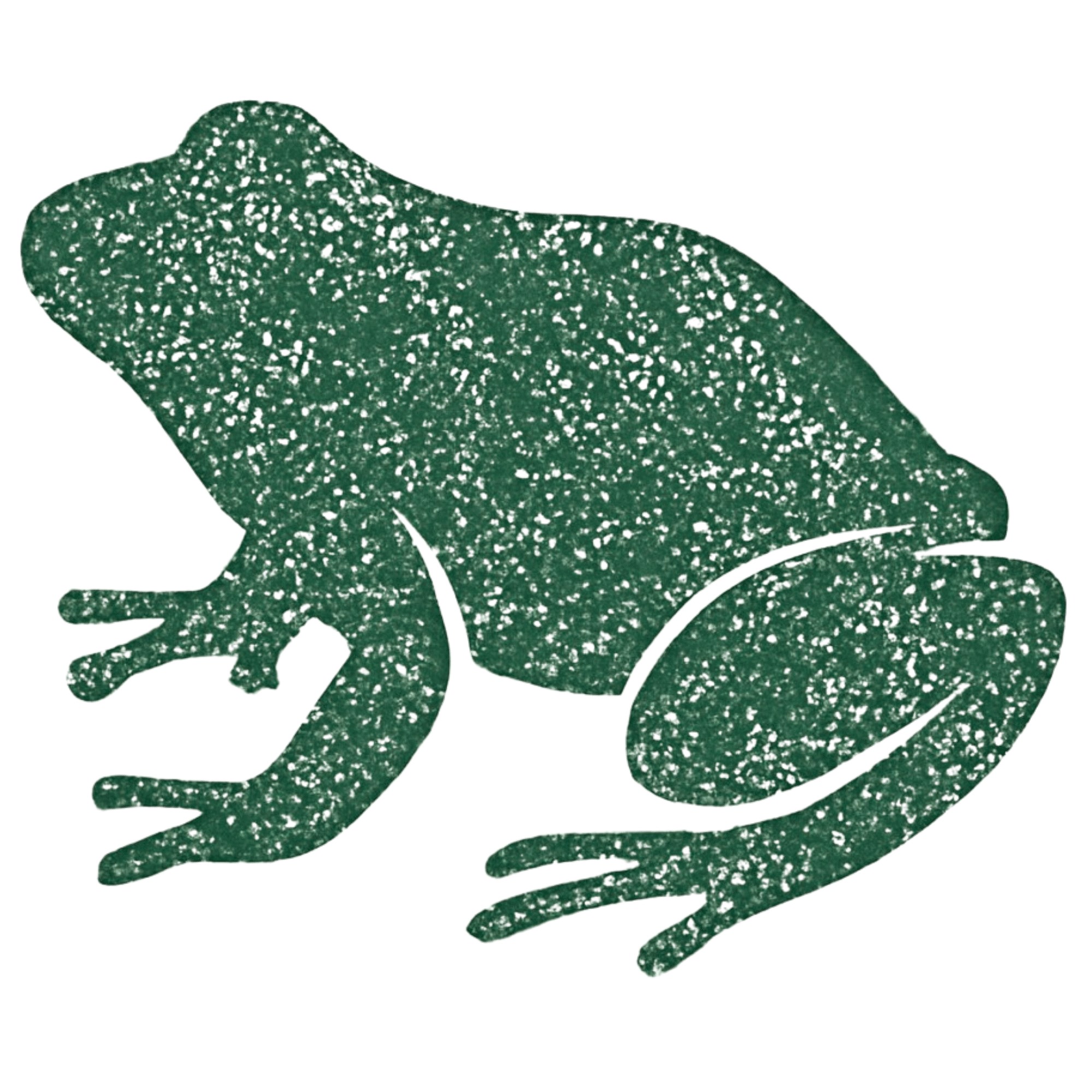 Green frog illustration with a speckled texture on a black background.