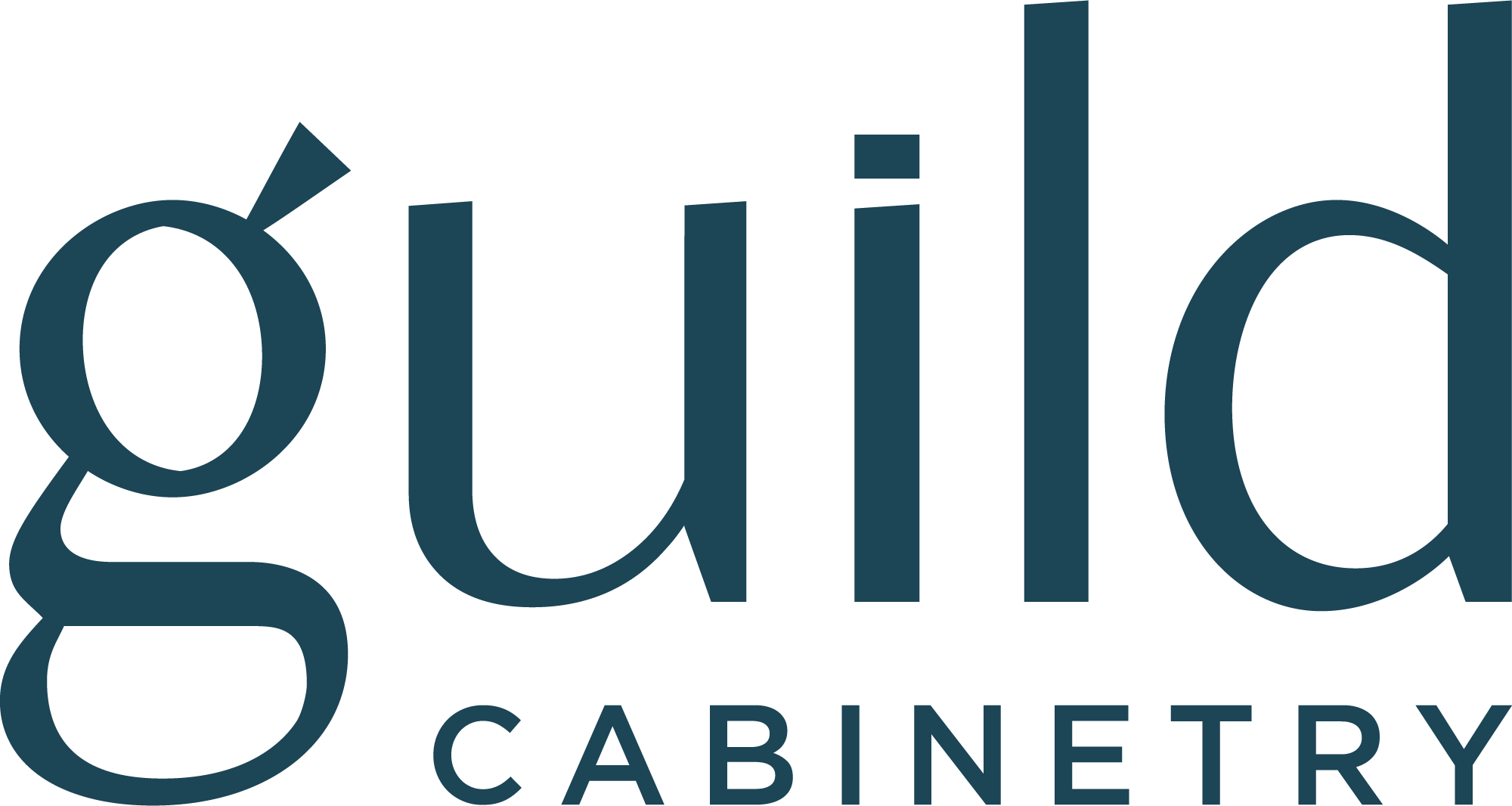 Guild Cabinetry logo in dark teal with the word 'guild' in lowercase and 'CABINETRY' in capital letters underneath.
