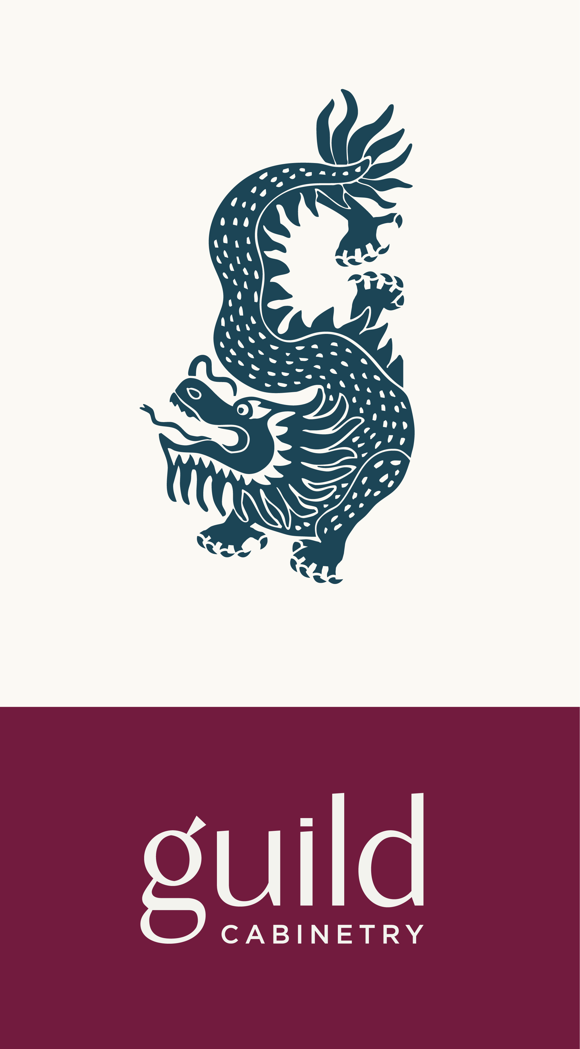 A logo featuring a stylized dragon in a traditional Asian style, with the words 'guild Cabinetry' written below on a maroon background.