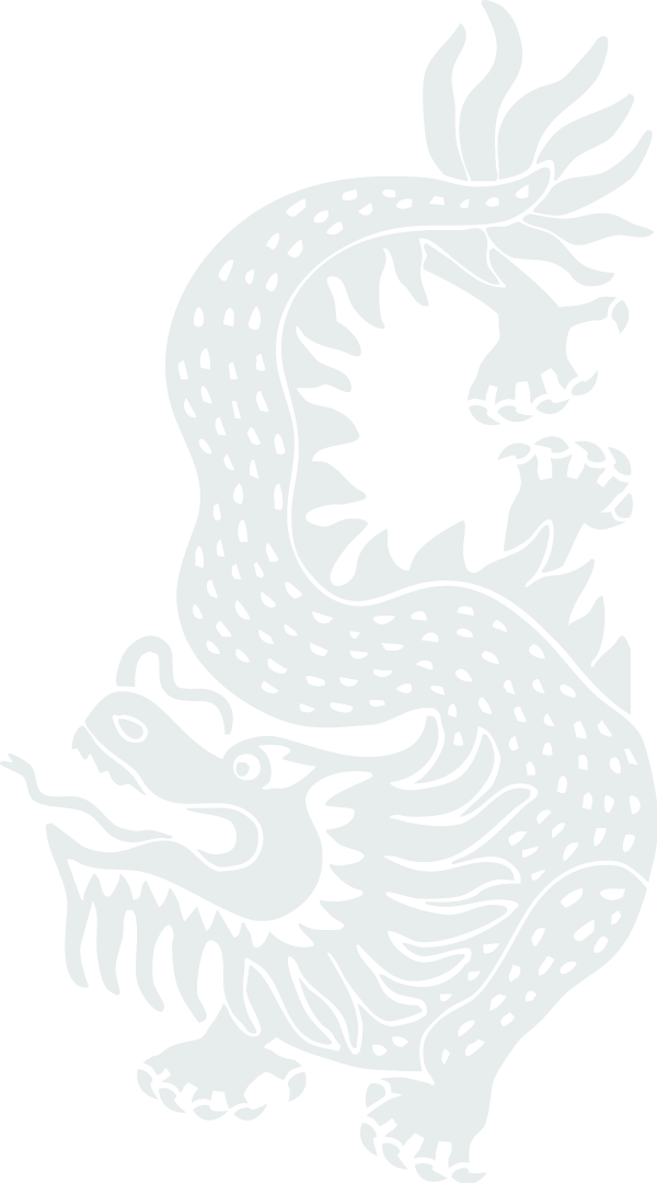 A stylized illustration of a dragon in the shape of a lowercase "g" for Guild Cabinetry in dark blue with teeth, claws, and scales, depicted in a traditional Asian art style.