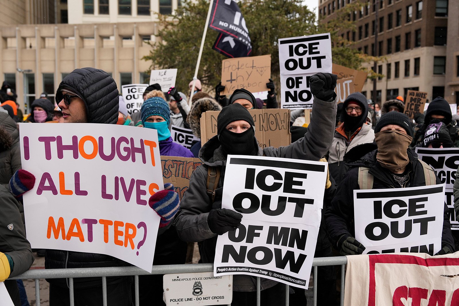 Pro-immigration protesters rally in front of Minneapolis City Hall, Jan. 17, 2026, in Minneapolis. (AP Photo/Yuki Iwamura)