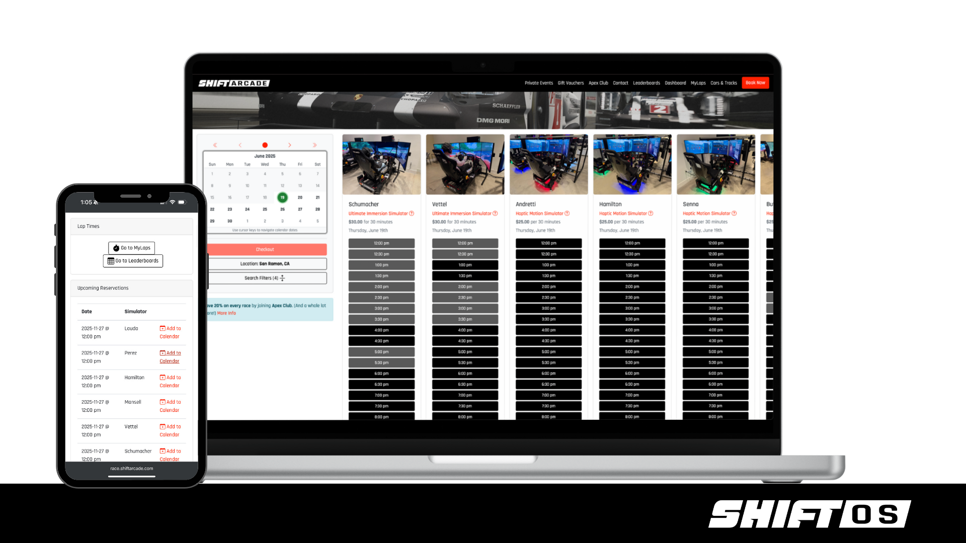 Shows the customer facing features of ShiftOS running on an laptop and iphone