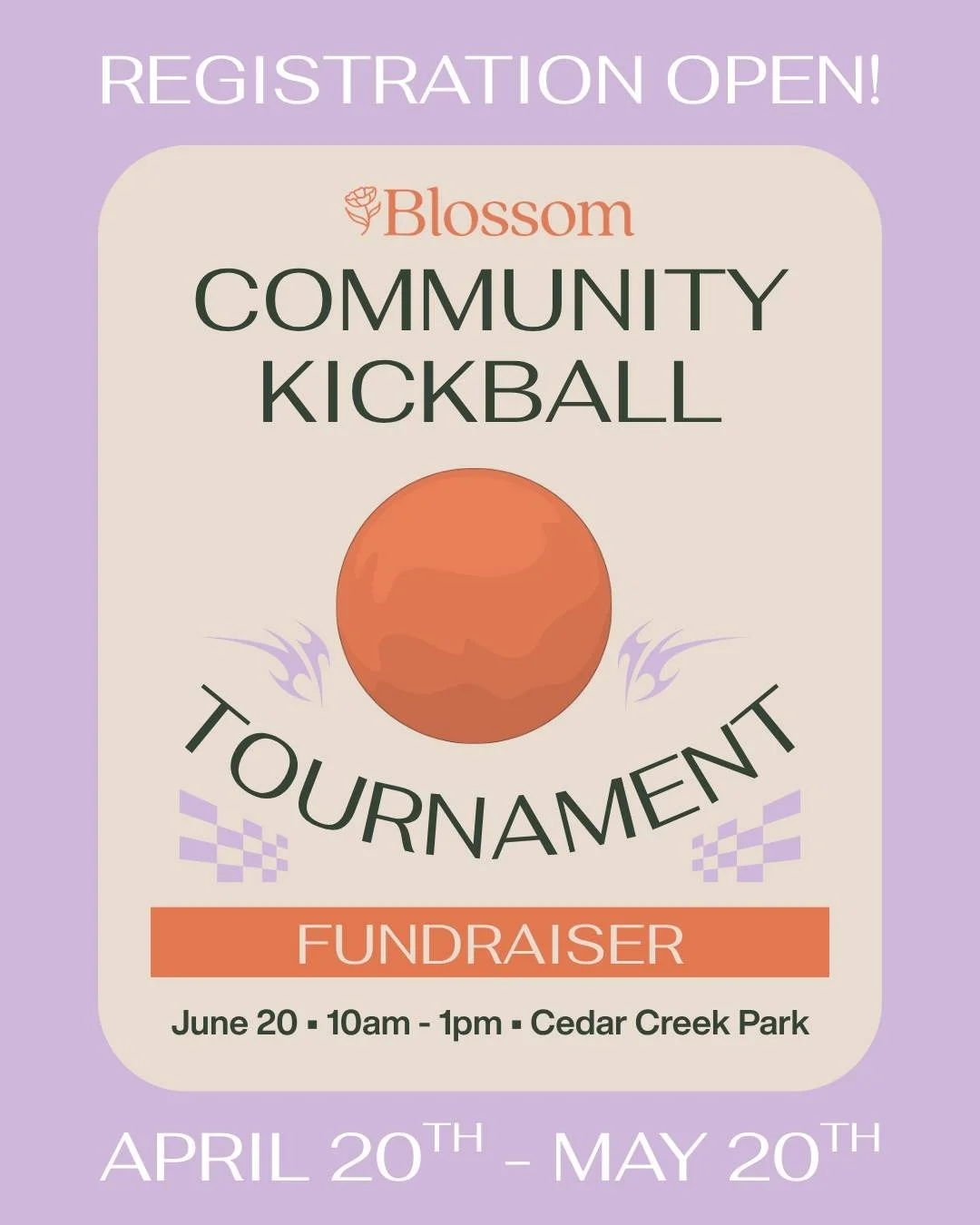 Registration is now open ⚽️

Join us June 20 for Blossom&rsquo;s Community Kickball Tournament Fundraiser, a day set aside for connection, play, and supporting adults with IDD in living fuller, more connected lives.

Expect guaranteed games, a little