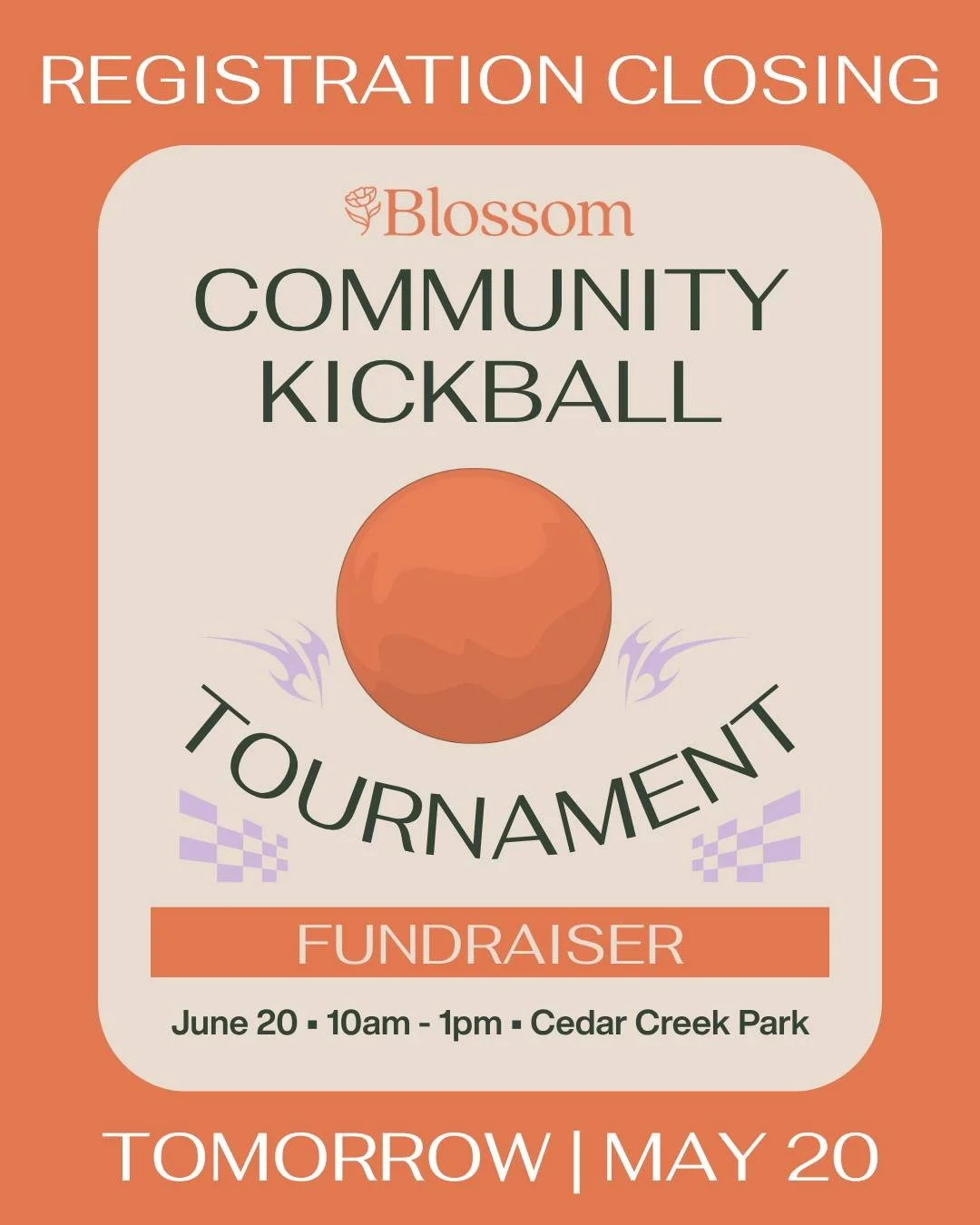 Registration closing TOMORROW! ⚽️

Join us June 20 for Blossom&rsquo;s Community Kickball Tournament Fundraiser, a day set aside for connection, play, and supporting adults with IDD in living fuller, more connected lives.

Expect guaranteed games, a 
