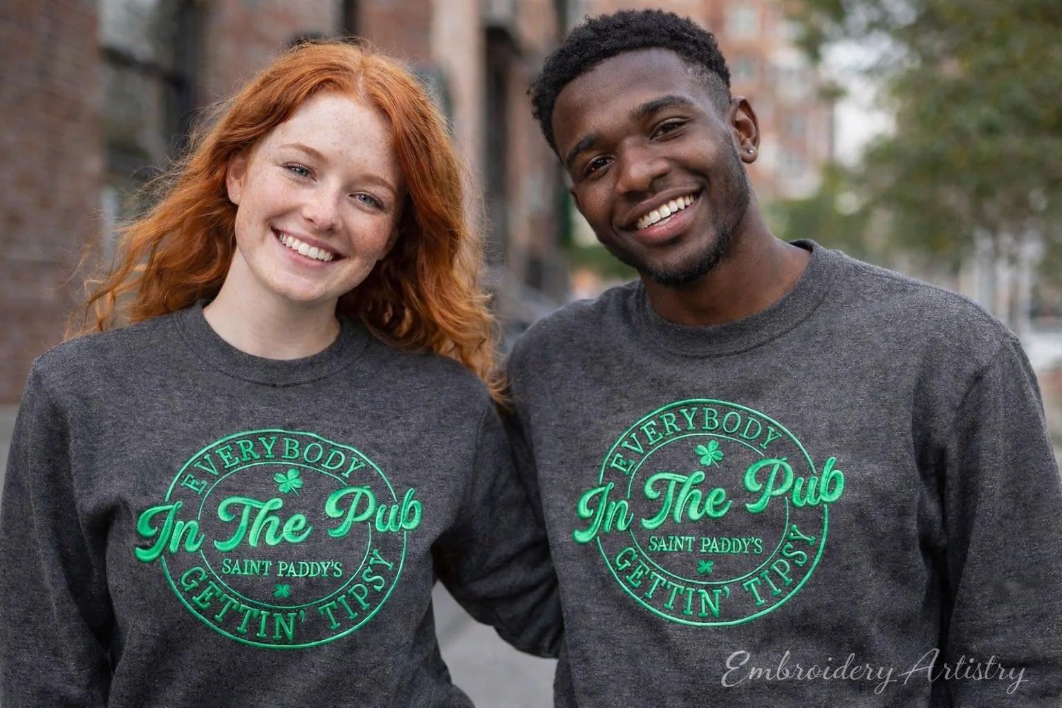 Saint Patrick’s Day Embroidered Crewneck Sweatshirt – “Everybody In The Pub Gettin’ Tipsy”