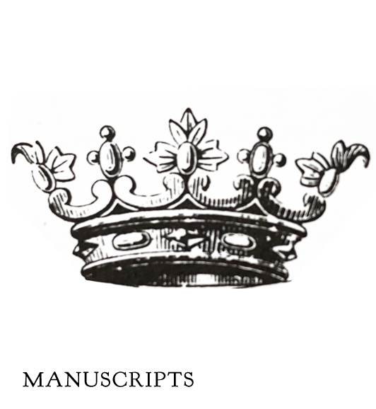 A detailed black and white illustration of a royal crown with ornate decorations.