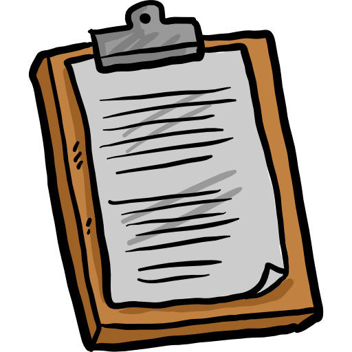 Cartoon of a clipboard with a piece of paper attached