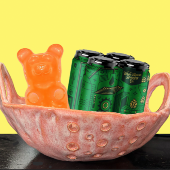 Bowls gummy bears beer scene PIP