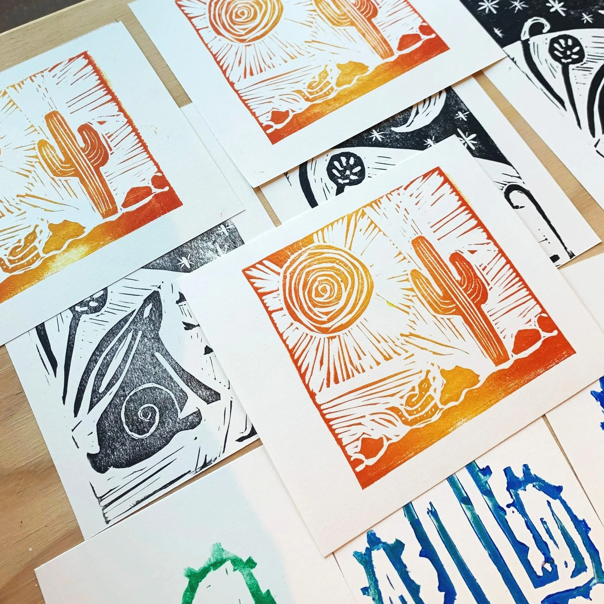 Desert scene block prints
