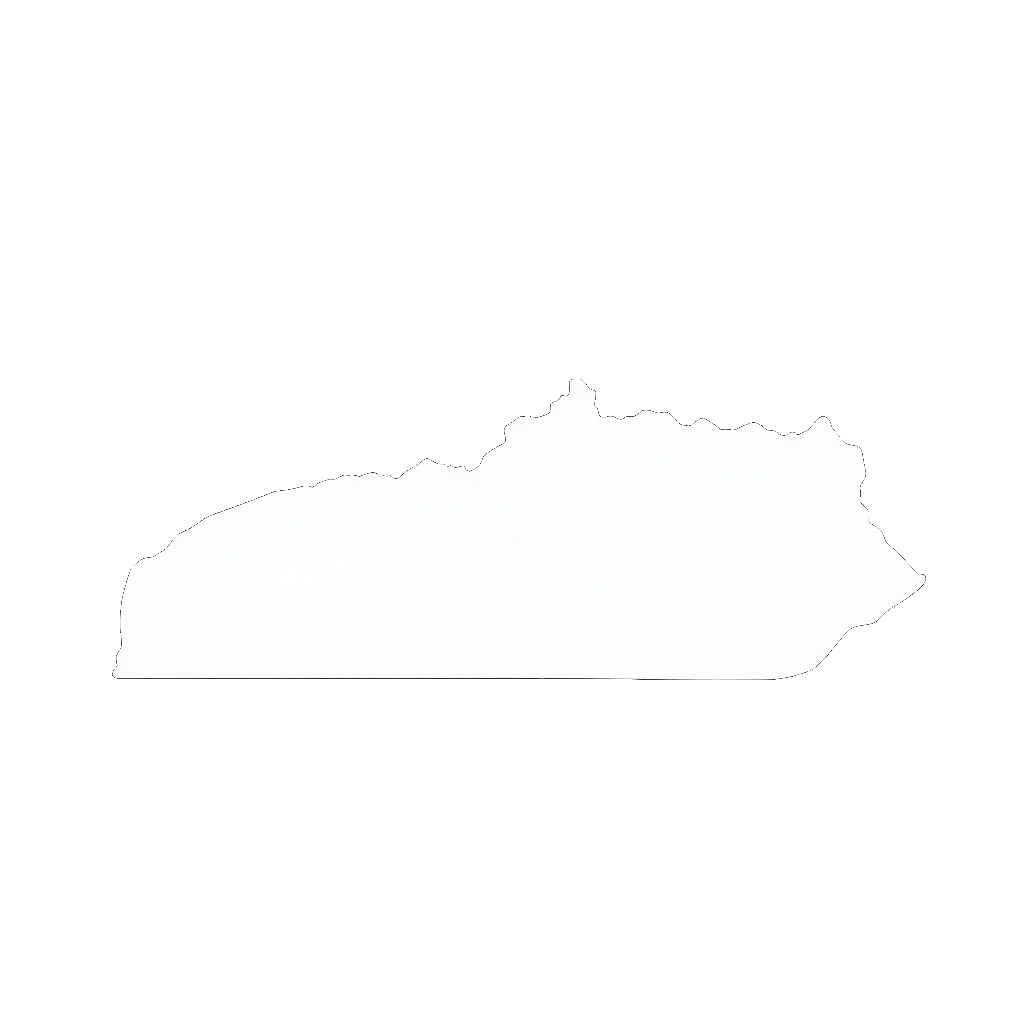 Outline of the state of Kentucky in white against a black background.