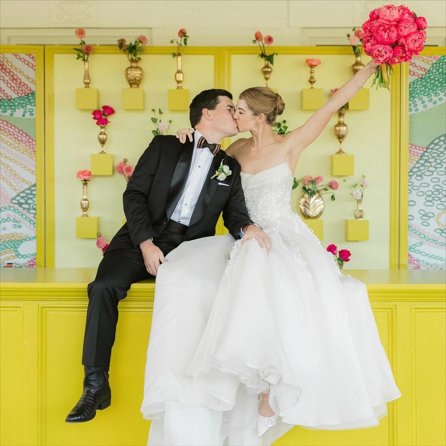 Bespoke silk organza wedding gown with 3D lace flowers and Swarovski crystal detailing by NiEl Bridal Atelier for a Nashville bride