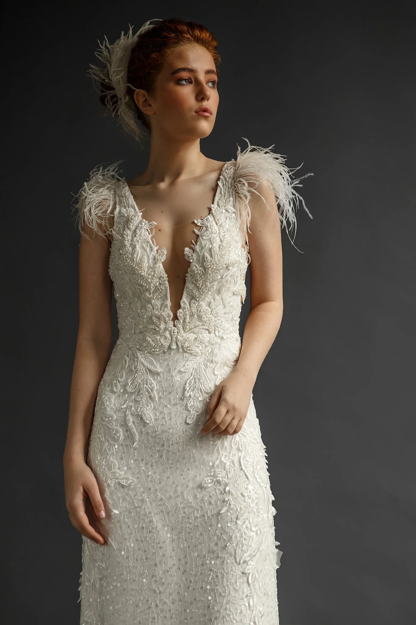 Sculpted Floral Lace Gown