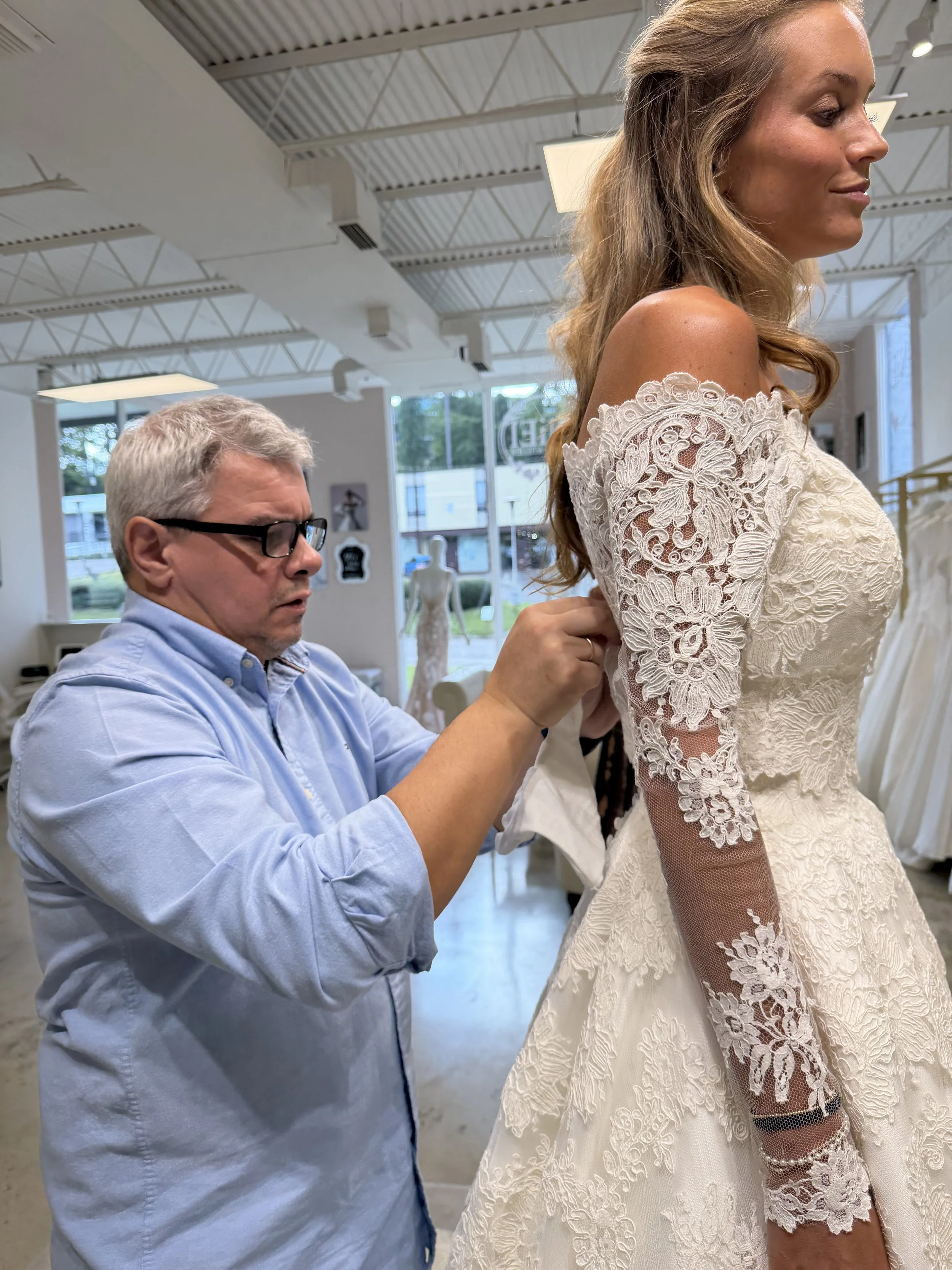 Expert bridal gown fitting and alteration by couture designer in Birmingham, Alabama at NiEl’ Bridal Atelier