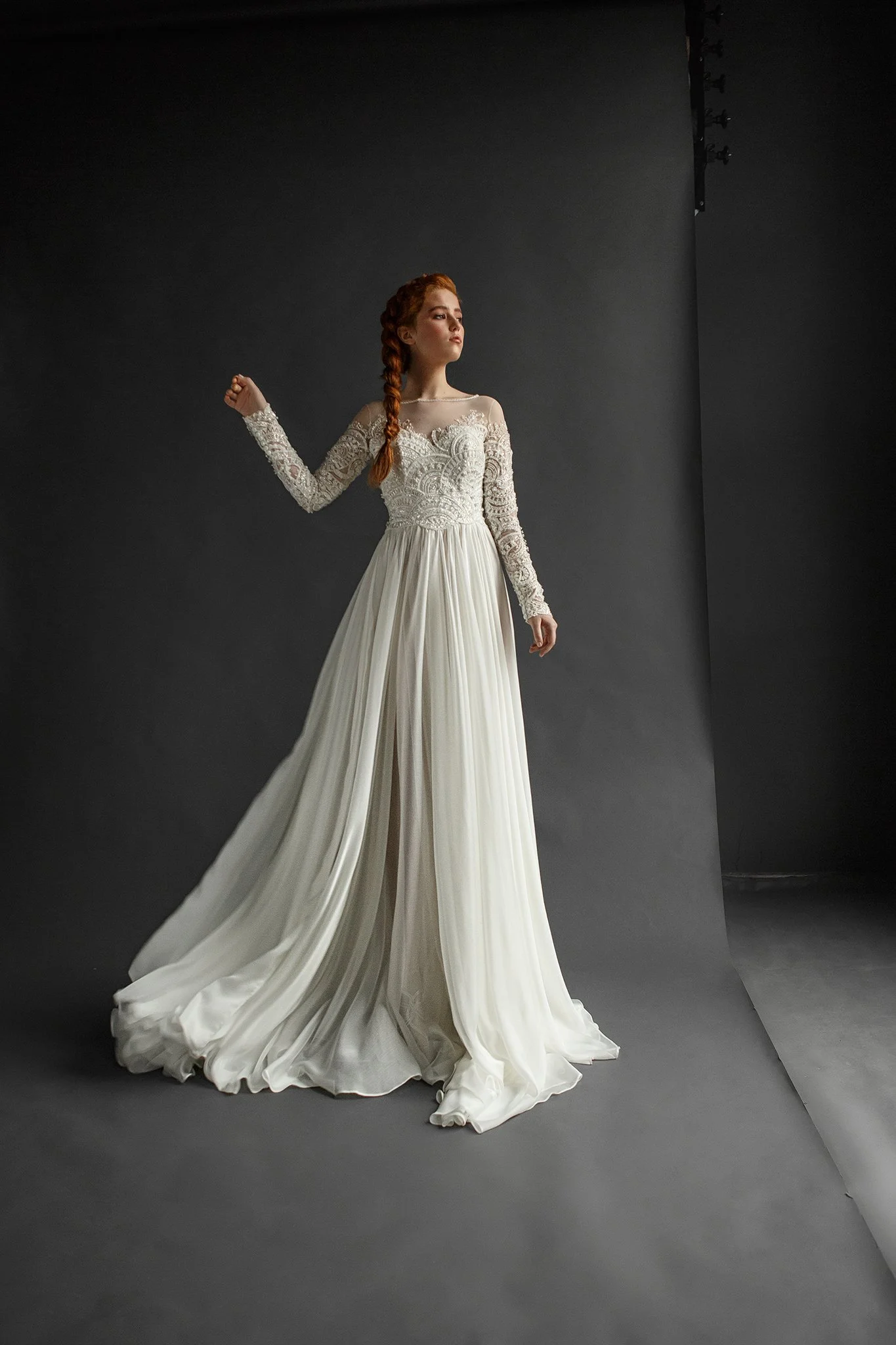 Elegant Long-Sleeve Lace Gown