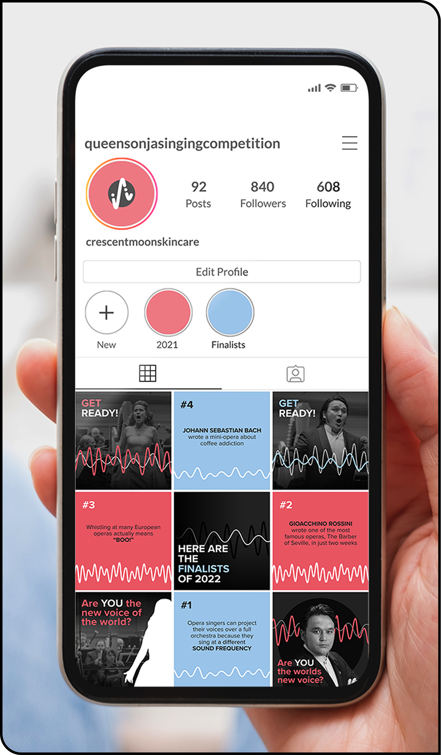 Mockup of the competitions Instagram page