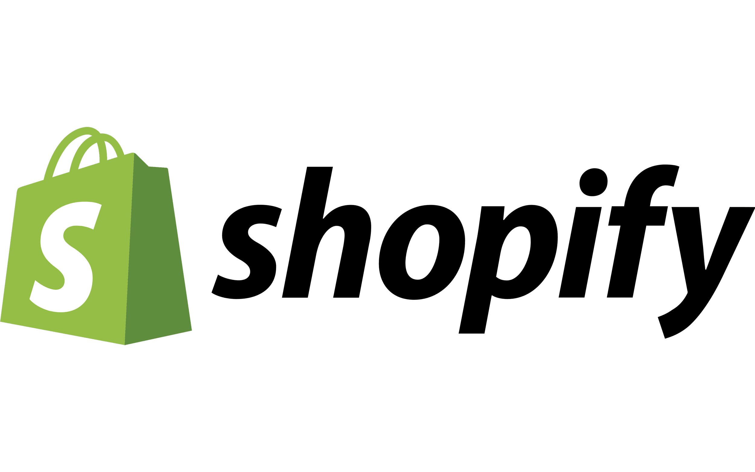 Shopify logo featuring a green shopping bag with a white 'S' and the word 'shopify' in black outlined text.