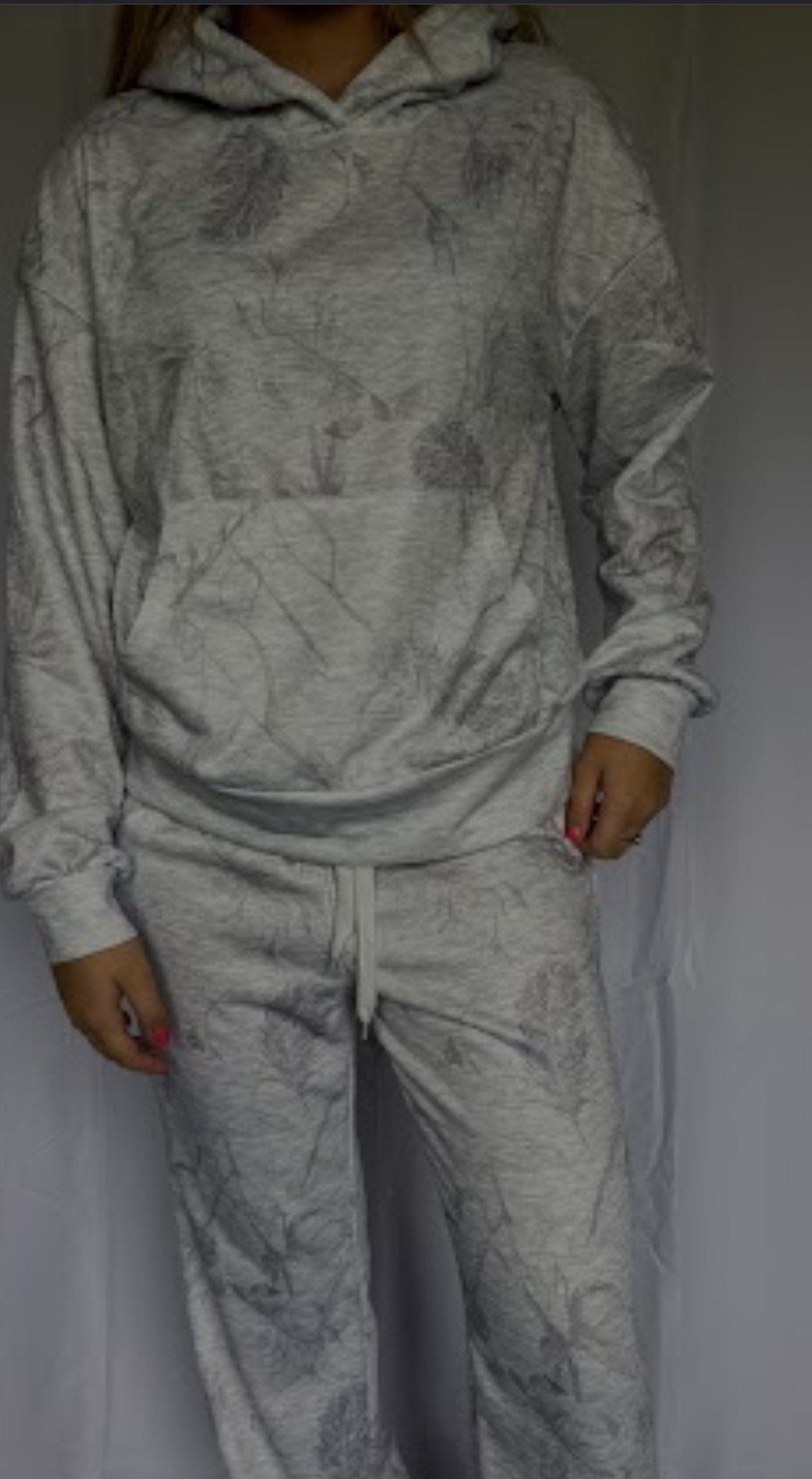 Grey Print Matching Sweat Set