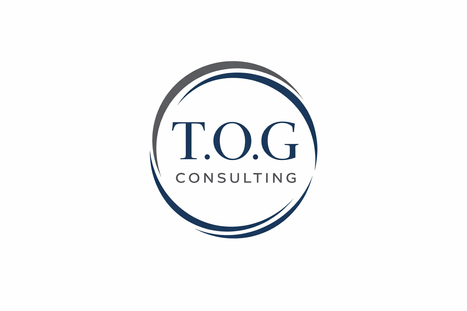 Logo for T.O.G Consulting with blue and gray circular design and company name in the center.