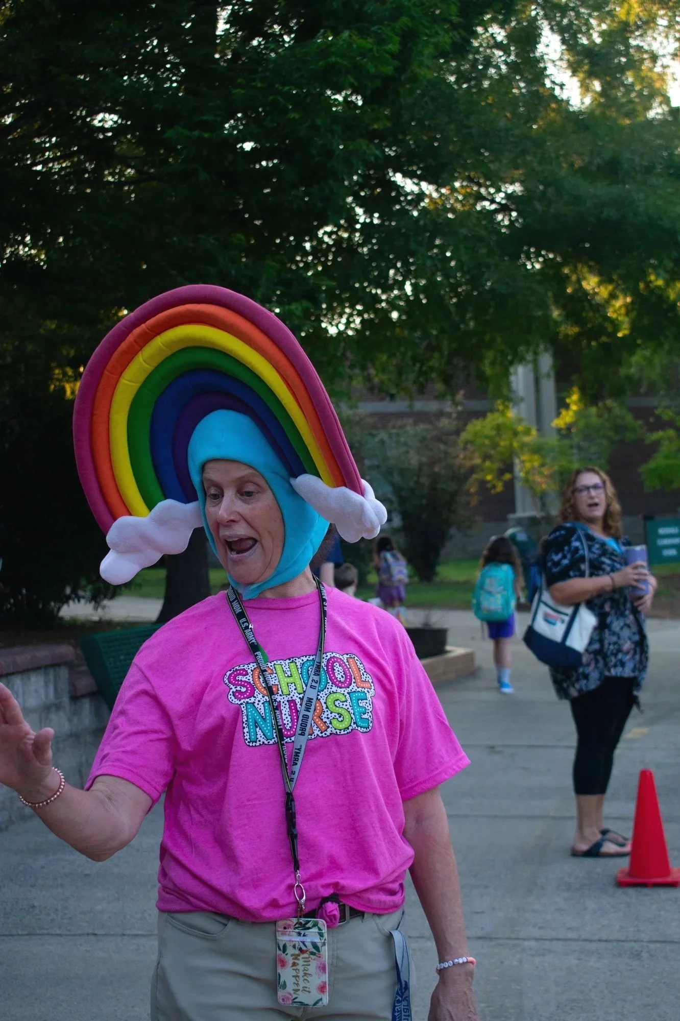 Minogue wears silly hats each day to lift students’ spirits and make mornings at McDougle Elementary more exciting. She began collecting hats in her second year and now owns more than 31. After noticing students were reluctant during morning carpool,