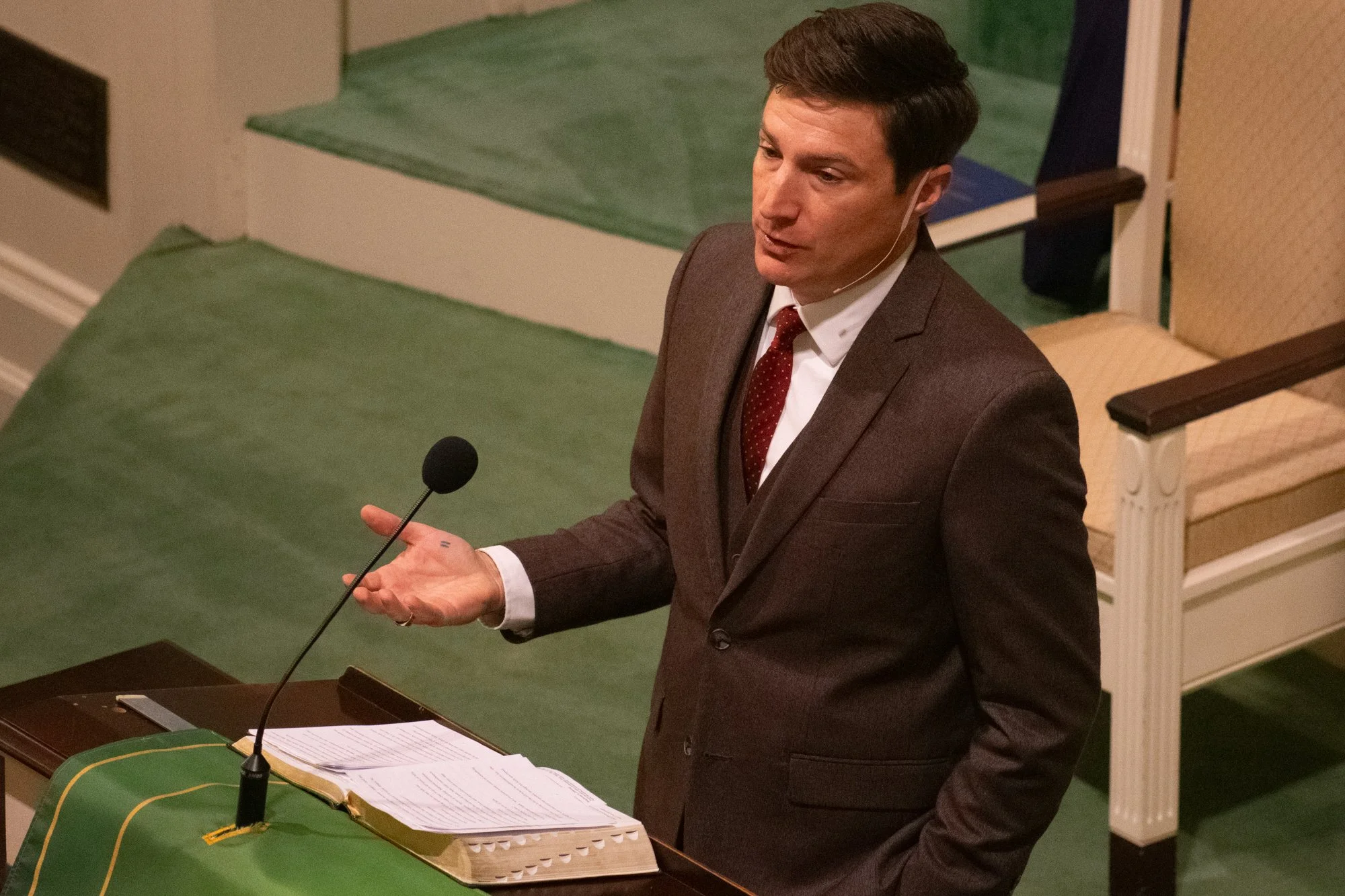 Burgess gives his sermon on Sunday, Oct. 6. He said he usually puts eight to 10 hours into each sermon, which he writes over the course of the week. While some pastors write their sermons well in advance, he prefers to see how he is feeling that week