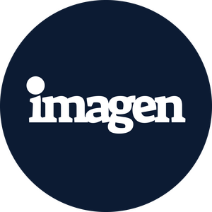 The image shows a dark blue circular logo with the word 'imagen' written in white lowercase letters in the center.