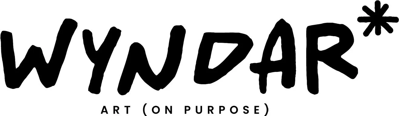 Black stylized text reads 'WYN DAR' with an asterisk above the letter R. Smaller text below says 'ART (ON PURPOSE)'.