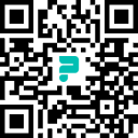QR code with a blue and white logo in the center