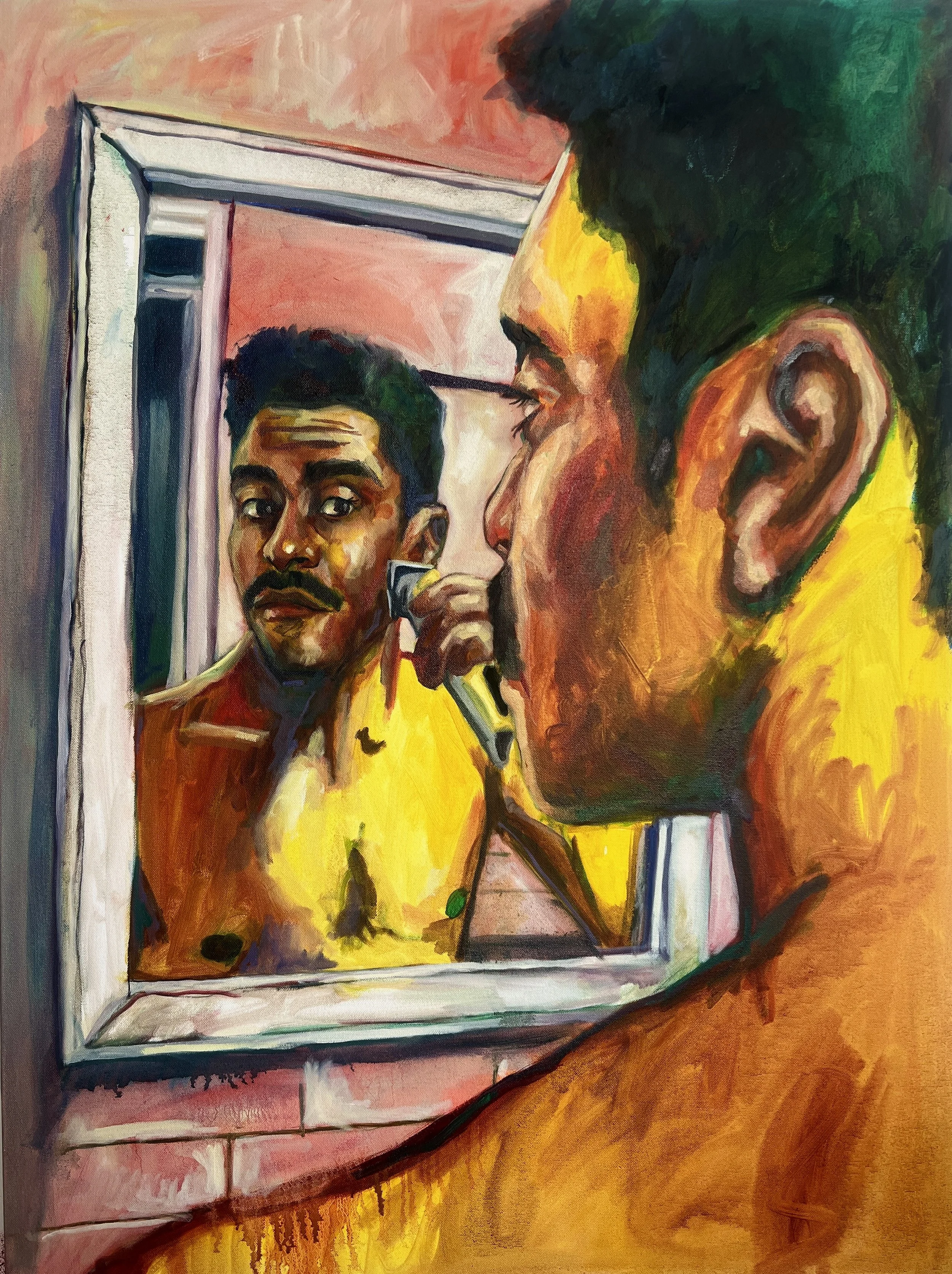 Mark in The Mirror, 2025, 40 in x 30 in (101.6 cm x 76.2 cm), Oil on Canvas